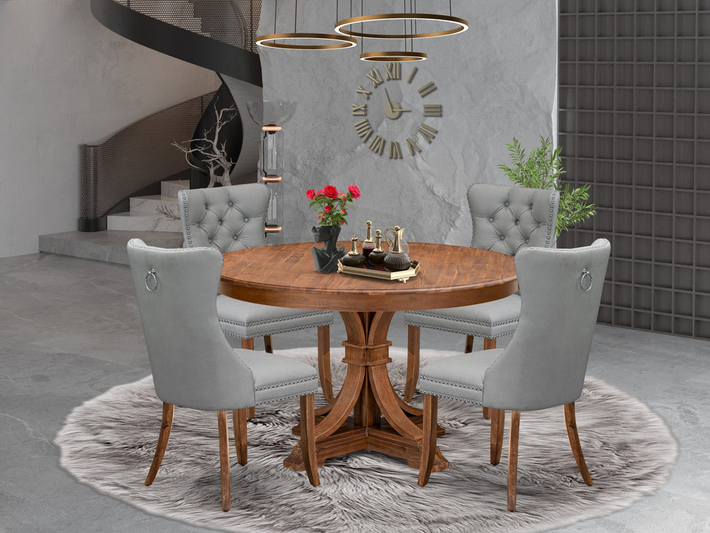 Luxe by East West Furniture F7DA5-50N-27 5-Pc Dinner Table Set Consist a Kitchen Table and 4 Light Gray Faux Leather Parson Chairs with Button-Tufted Back, Antique Walnut