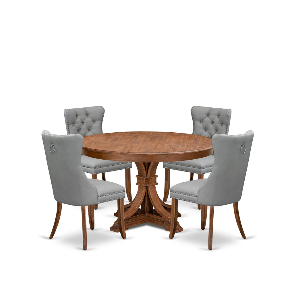 Luxe by East West Furniture F7DA5-50N-27 5-Pc Dinner Table Set Consist a Kitchen Table and 4 Light Gray Faux Leather Parson Chairs with Button-Tufted Back, Antique Walnut
