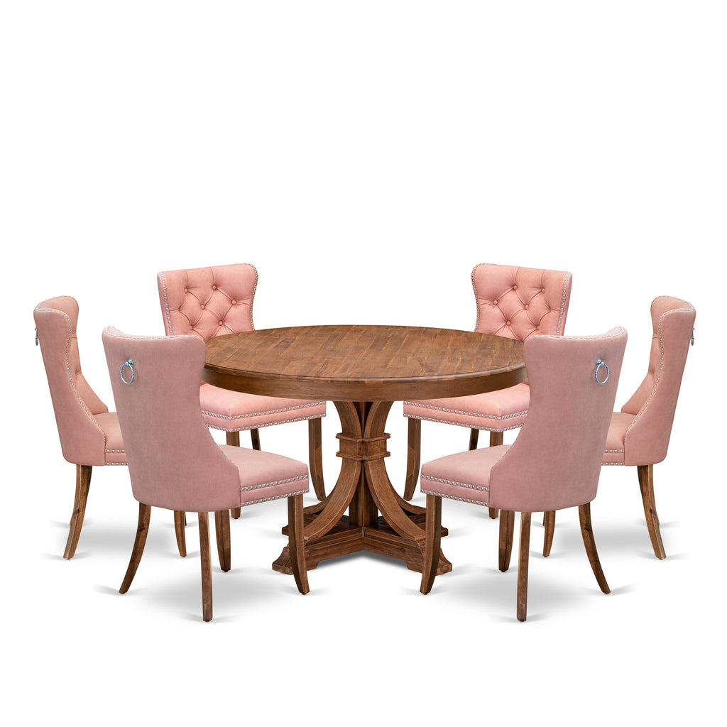Luxe by East West Furniture F7DA7-50N-23 7-Pc Modern Dining Set Contain a Dining Table and 6 Beige Red Faux Leather Upholstered Chairs with Button-Tufted Back, Antique Walnut