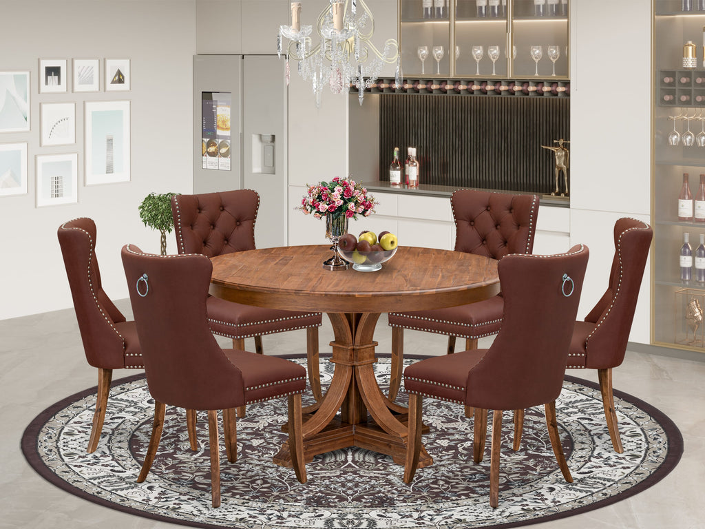 Luxe by East West Furniture F7DA7-50N-26 7-Pc Kitchen Dining Table Set Contain a Dining Room Table and 6 Burgundy Faux Leather Chairs with Button-Tufted Back, Antique Walnut