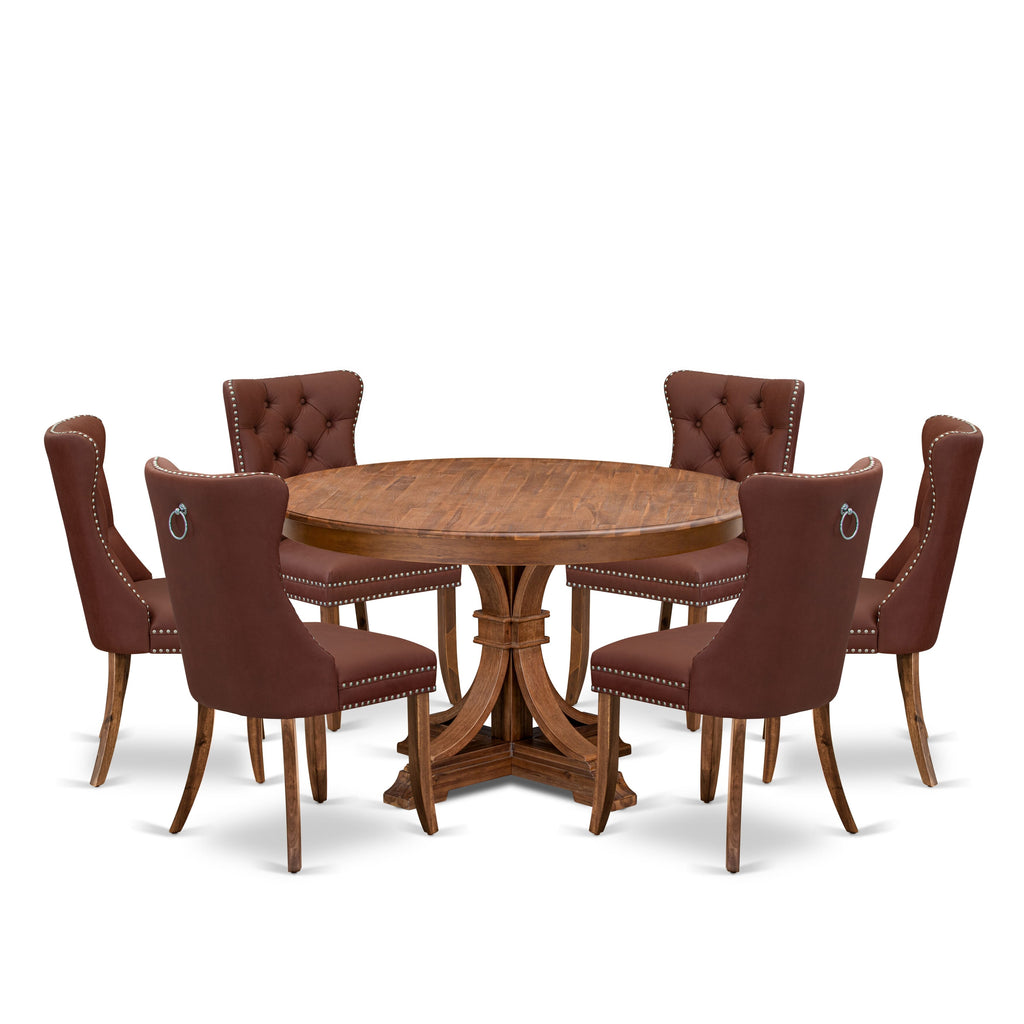 Luxe by East West Furniture F7DA7-50N-26 7-Pc Kitchen Dining Table Set Contain a Dining Room Table and 6 Burgundy Faux Leather Chairs with Button-Tufted Back, Antique Walnut