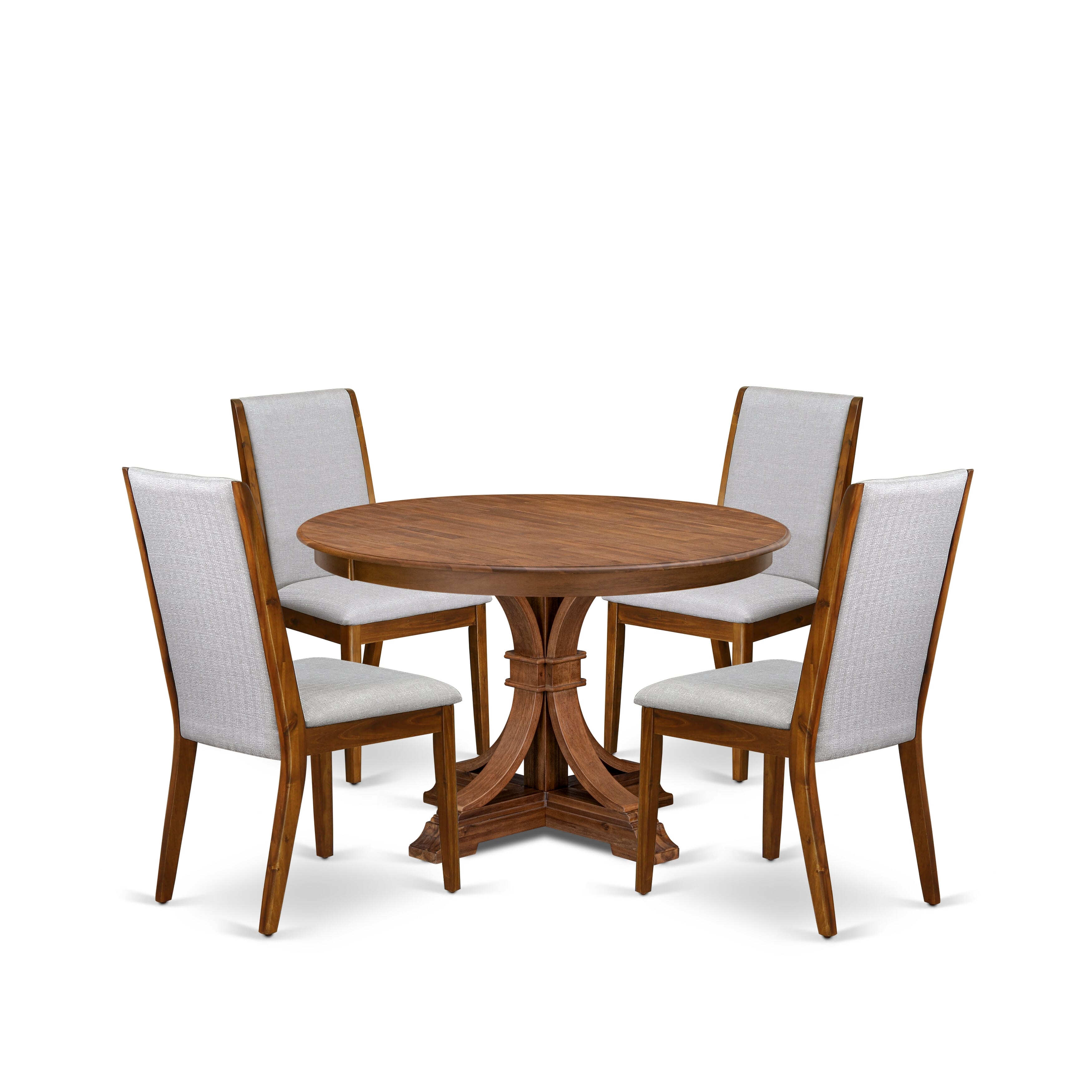 Luxe by East West Furniture - F7LA5-40N-05 - 5-Piece Kitchen Table Set Consist of A Wooden Dining Table and 4 Grey Linen Fabric Kitchen Chairs with High Back, Antique Walnut