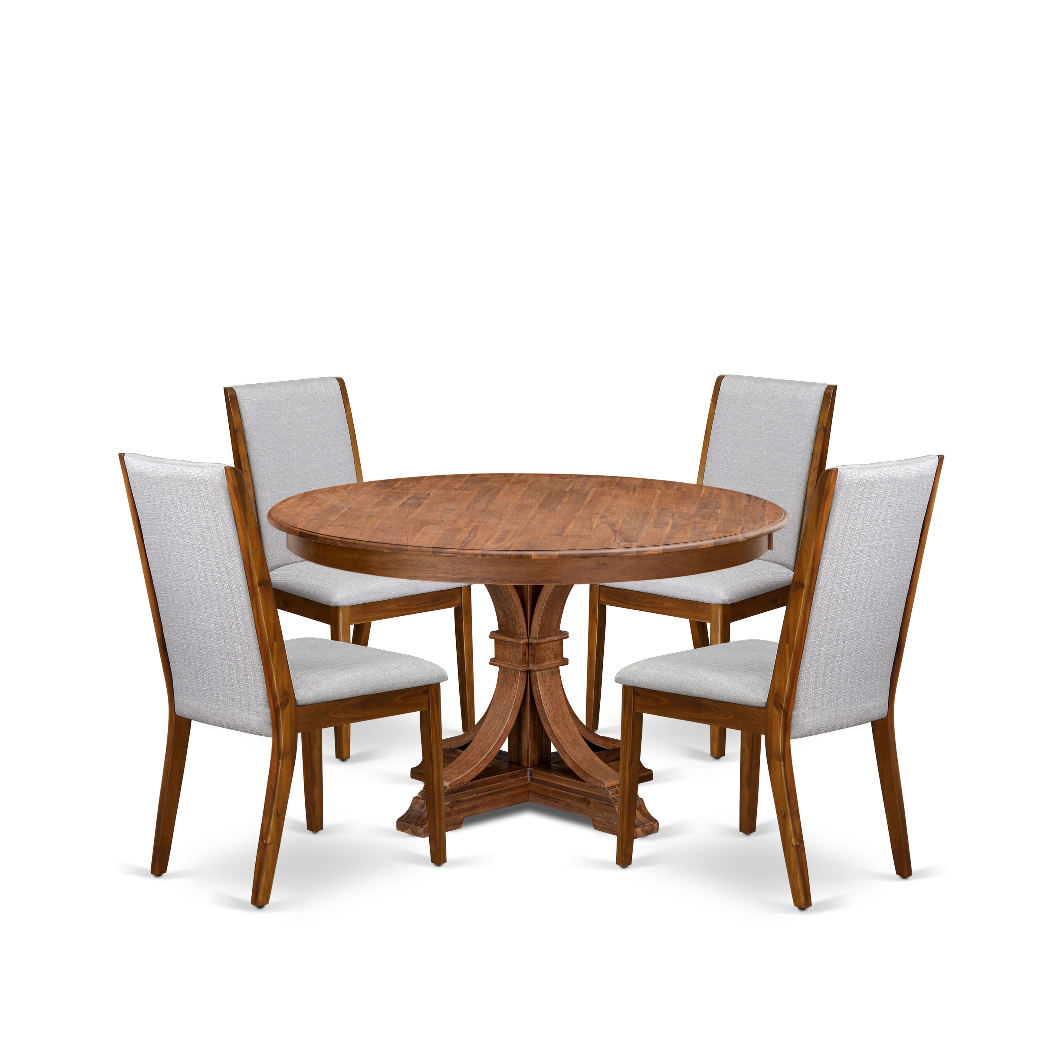 Luxe by East West Furniture - F7LA5-50N-05 - 5-Piece Modern Dining Table Set Includes A Dining Table and 4 Grey Linen Fabric Modern Chairs with High Back, Antique Walnut