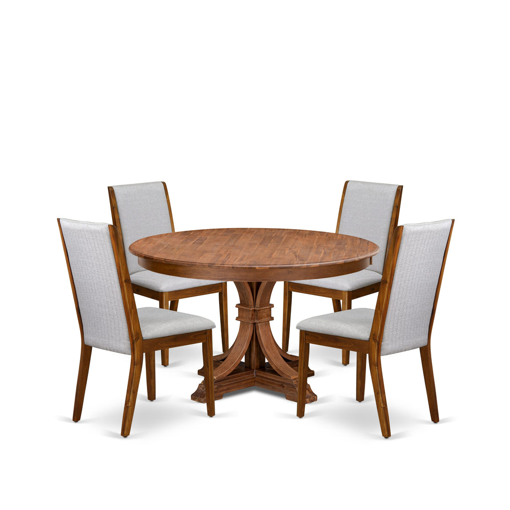 Luxe by East West Furniture - F7LA5-50N-05 - 5-Piece Modern Dining Table Set Includes A Dining Table and 4 Grey Linen Fabric Modern Chairs with High Back, Antique Walnut