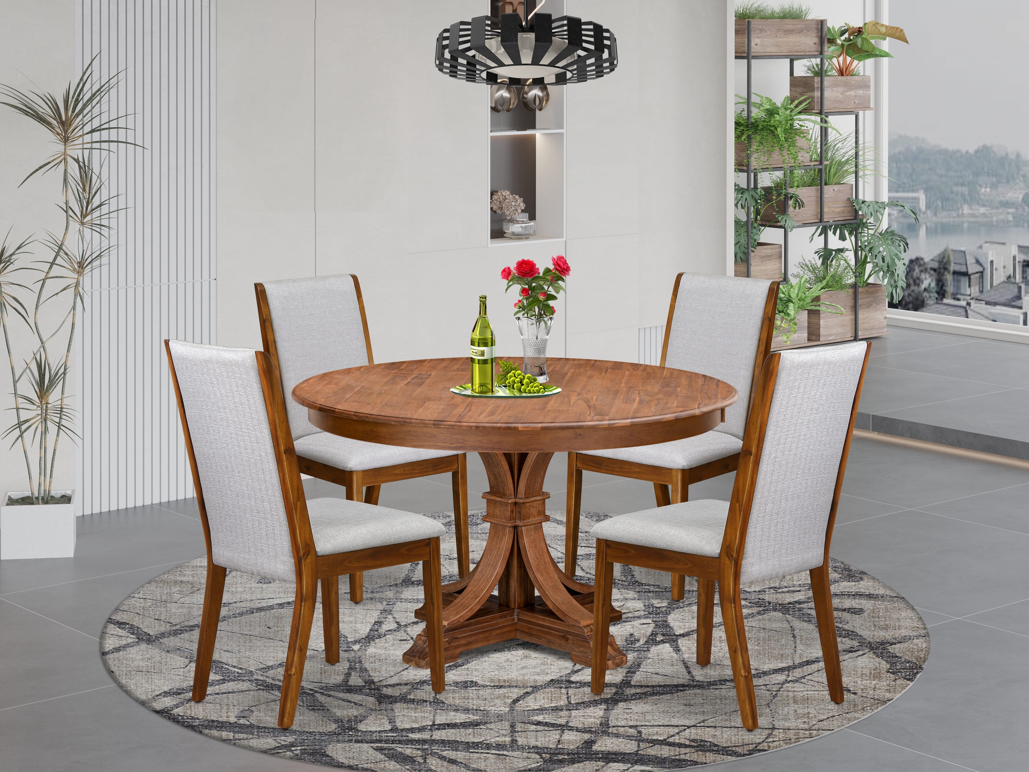 Luxe by East West Furniture - F7LA5-50N-05 - 5-Piece Modern Dining Table Set Includes A Dining Table and 4 Grey Linen Fabric Modern Chairs with High Back, Antique Walnut