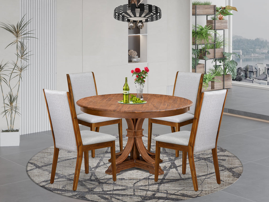 Luxe by East West Furniture - F7LA5-50N-05 - 5-Piece Modern Dining Table Set Includes A Dining Table and 4 Grey Linen Fabric Modern Chairs with High Back, Antique Walnut