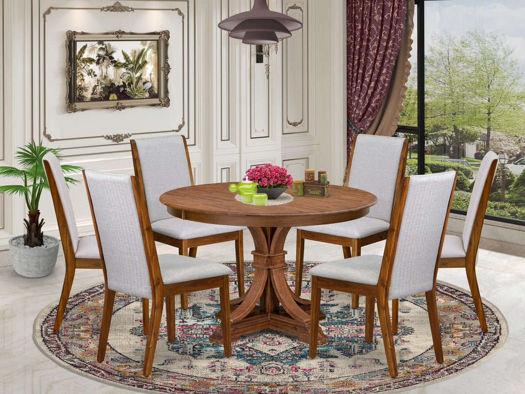 Luxe by East West Furniture - F7LA7-40N-05 - 7-Piece Dining Room Set Includes A Modern Table and 6 Grey Linen Fabric Dining Chairs with High Back, Antique Walnut