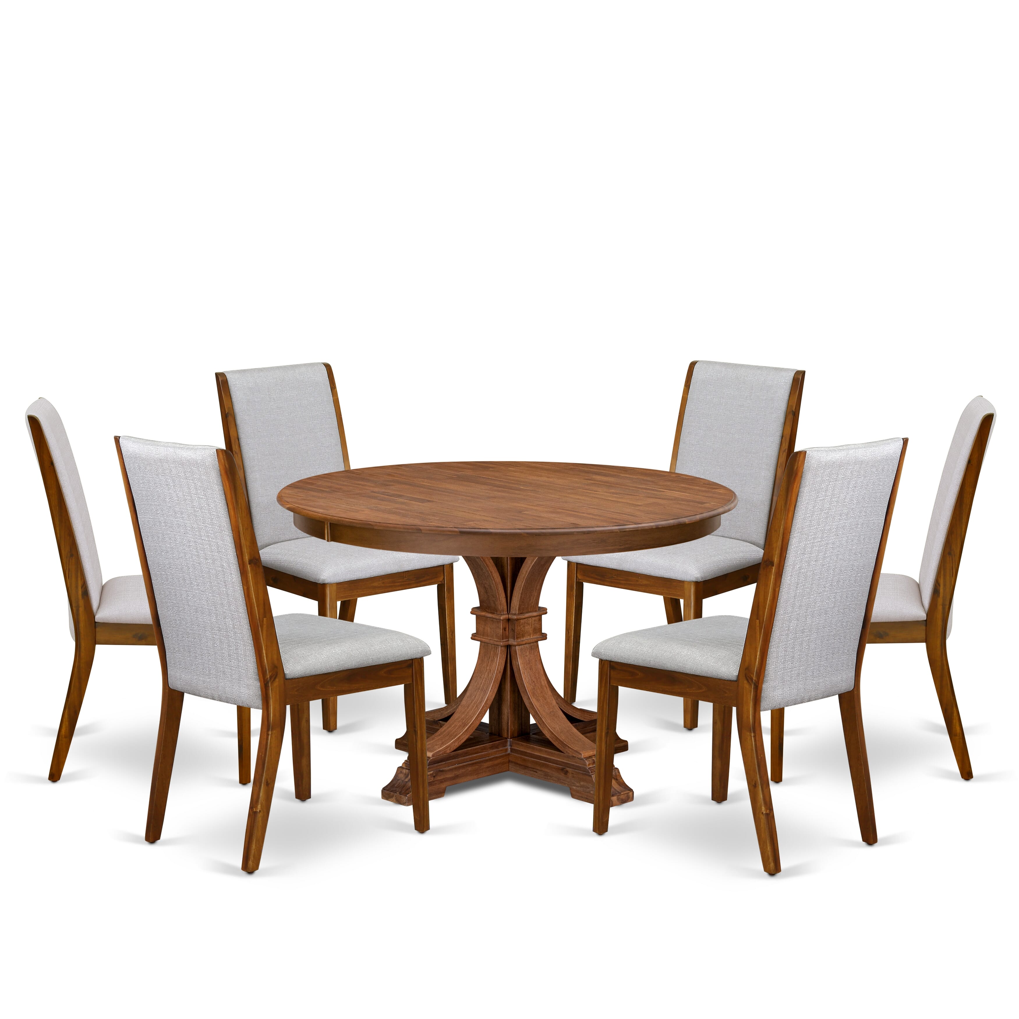 Luxe by East West Furniture - F7LA7-40N-05 - 7-Piece Dining Room Set Includes A Modern Table and 6 Grey Linen Fabric Dining Chairs with High Back, Antique Walnut