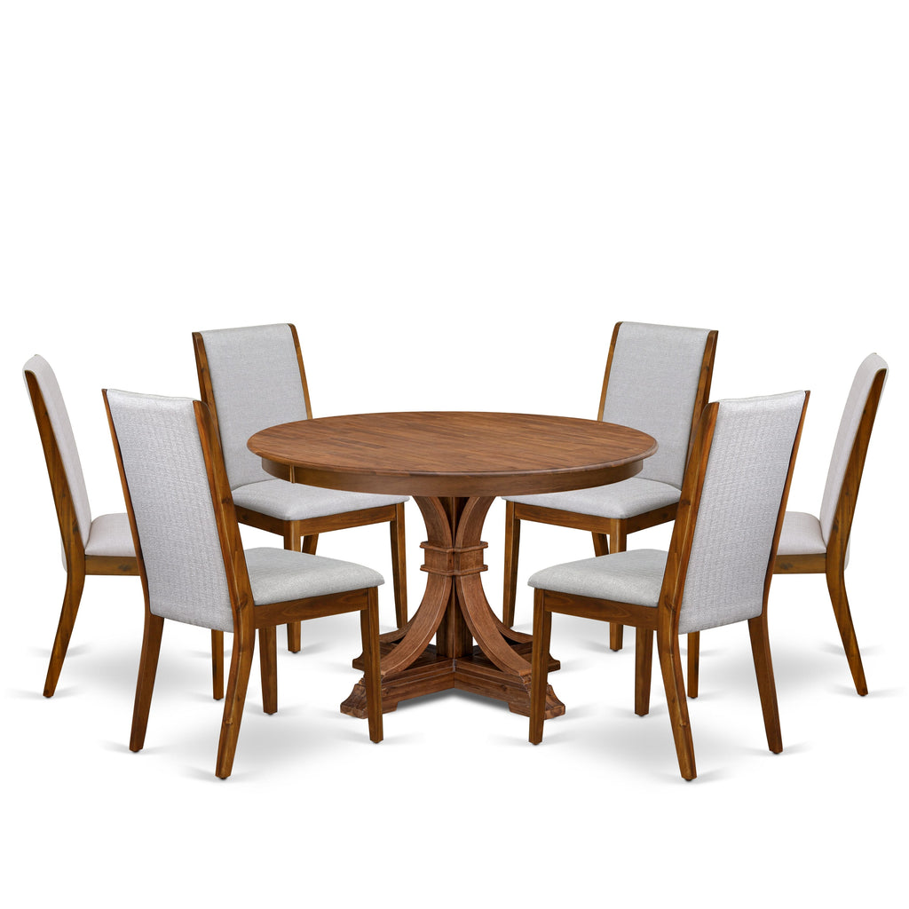 Luxe by East West Furniture - F7LA7-40N-05 - 7-Piece Dining Room Set Includes A Modern Table and 6 Grey Linen Fabric Dining Chairs with High Back, Antique Walnut
