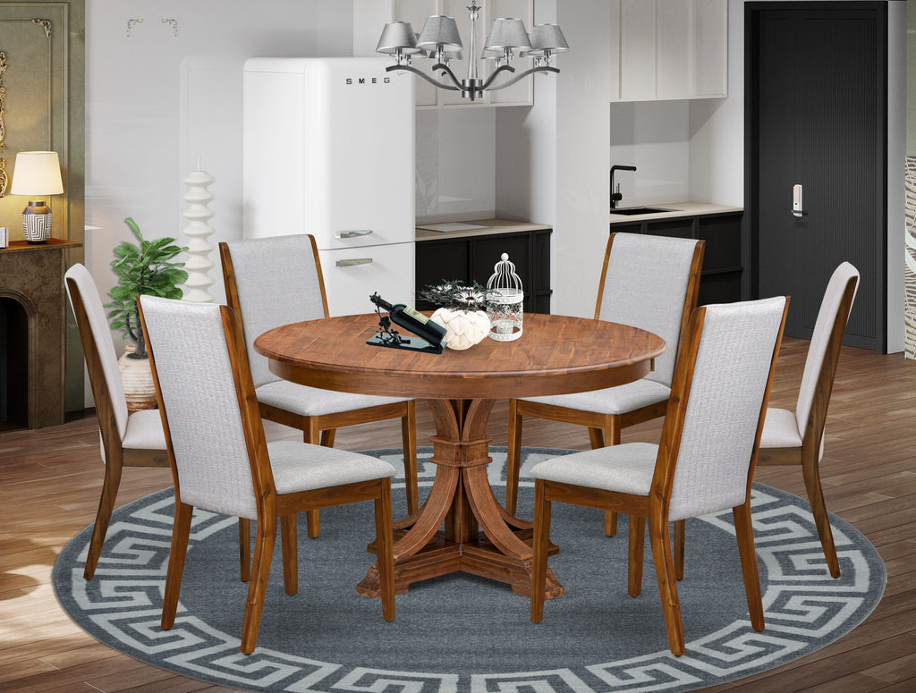 Luxe by East West Furniture - F7LA7-50N-05 - 7-Piece Modern Dining Set Contains A Kitchen Table and 6 Grey Linen Fabric Parsons Chairs with High Back, Antique Walnut
