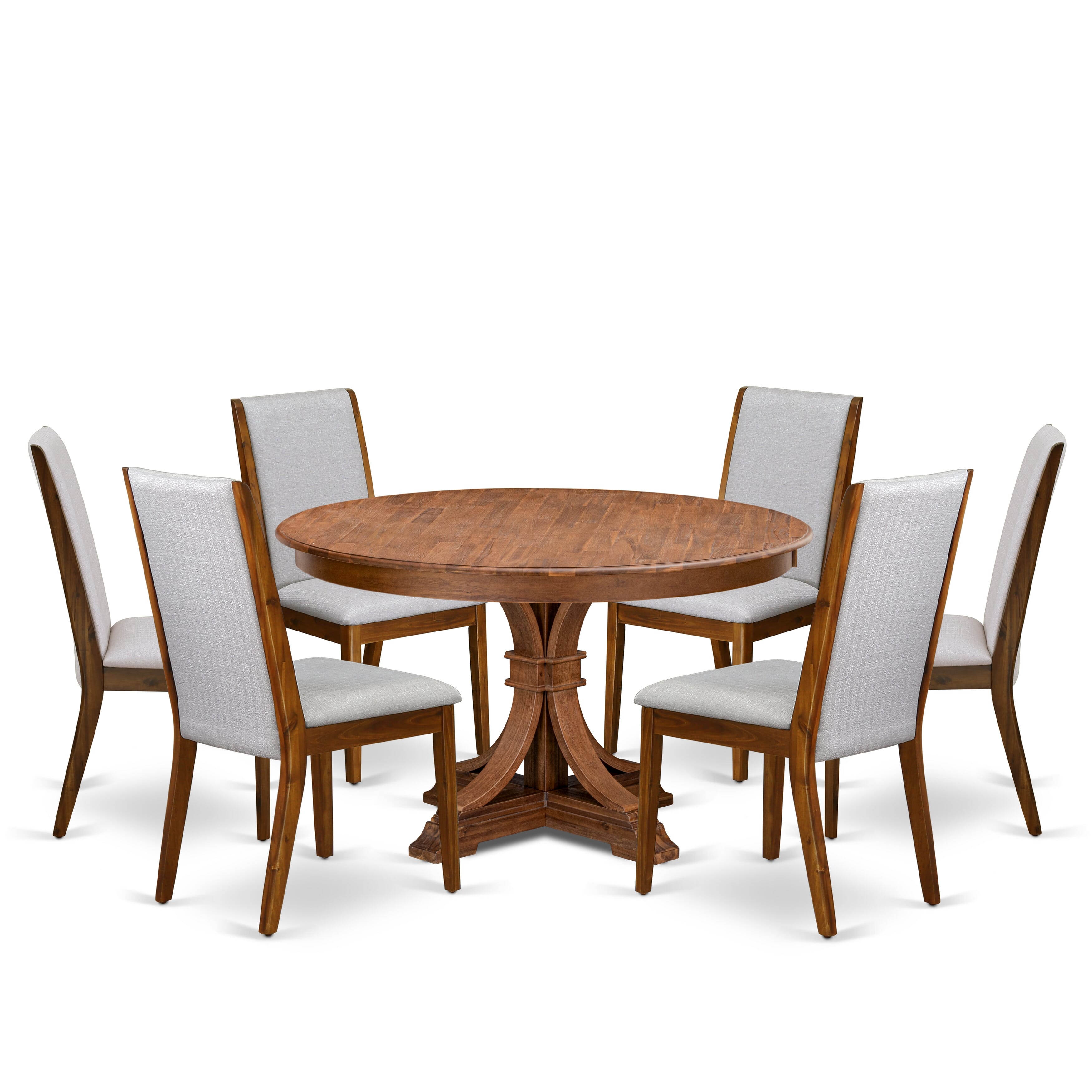 Luxe by East West Furniture - F7LA7-50N-05 - 7-Piece Modern Dining Set Contains A Kitchen Table and 6 Grey Linen Fabric Parsons Chairs with High Back, Antique Walnut