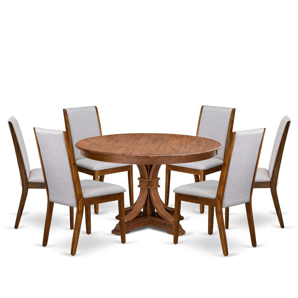 Luxe by East West Furniture - F7LA7-50N-05 - 7-Piece Modern Dining Set Contains A Kitchen Table and 6 Grey Linen Fabric Parsons Chairs with High Back, Antique Walnut