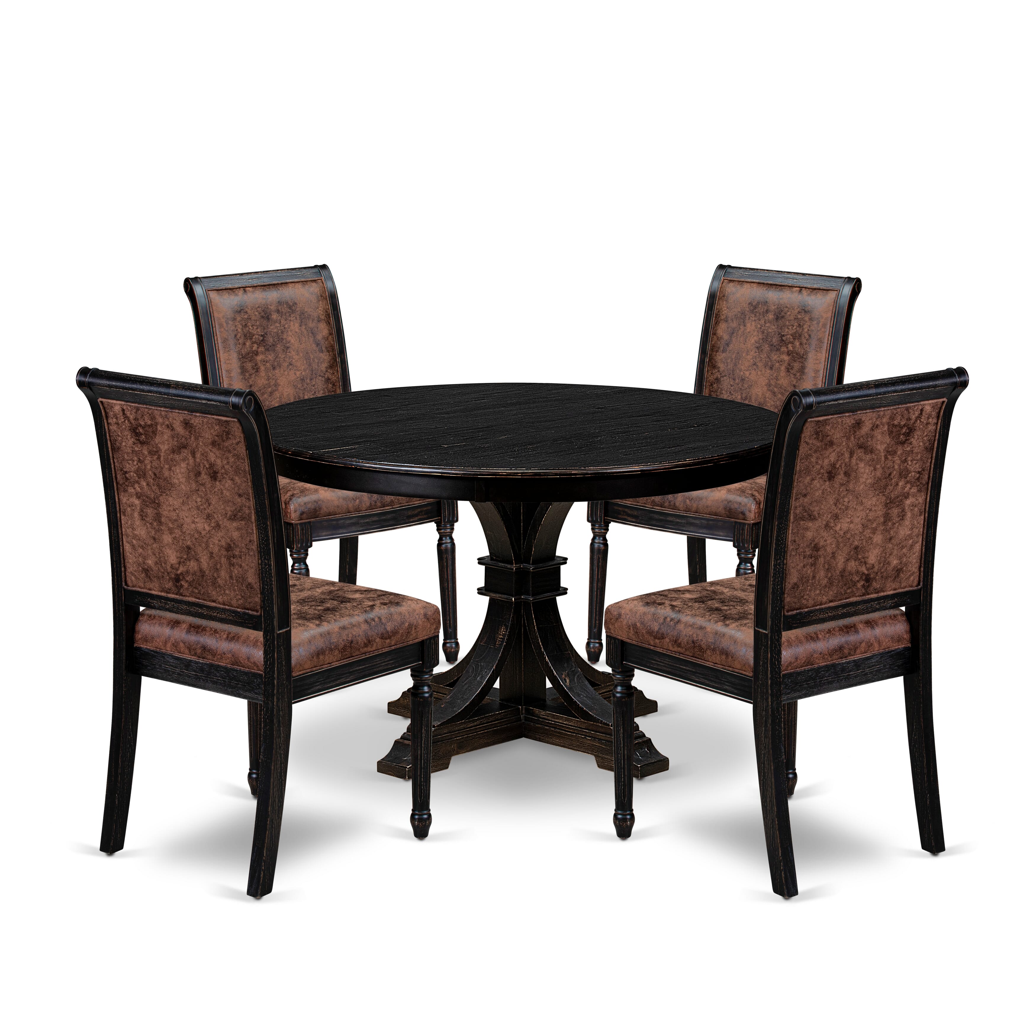 Luxe by East West Furniture - F7TY5-411-33 - 5-piece Dining Table Set consists of a Dining Table and 4 Brown Polyester Fabric Dining Chairs with High Back - Sand Blasting Black Finish