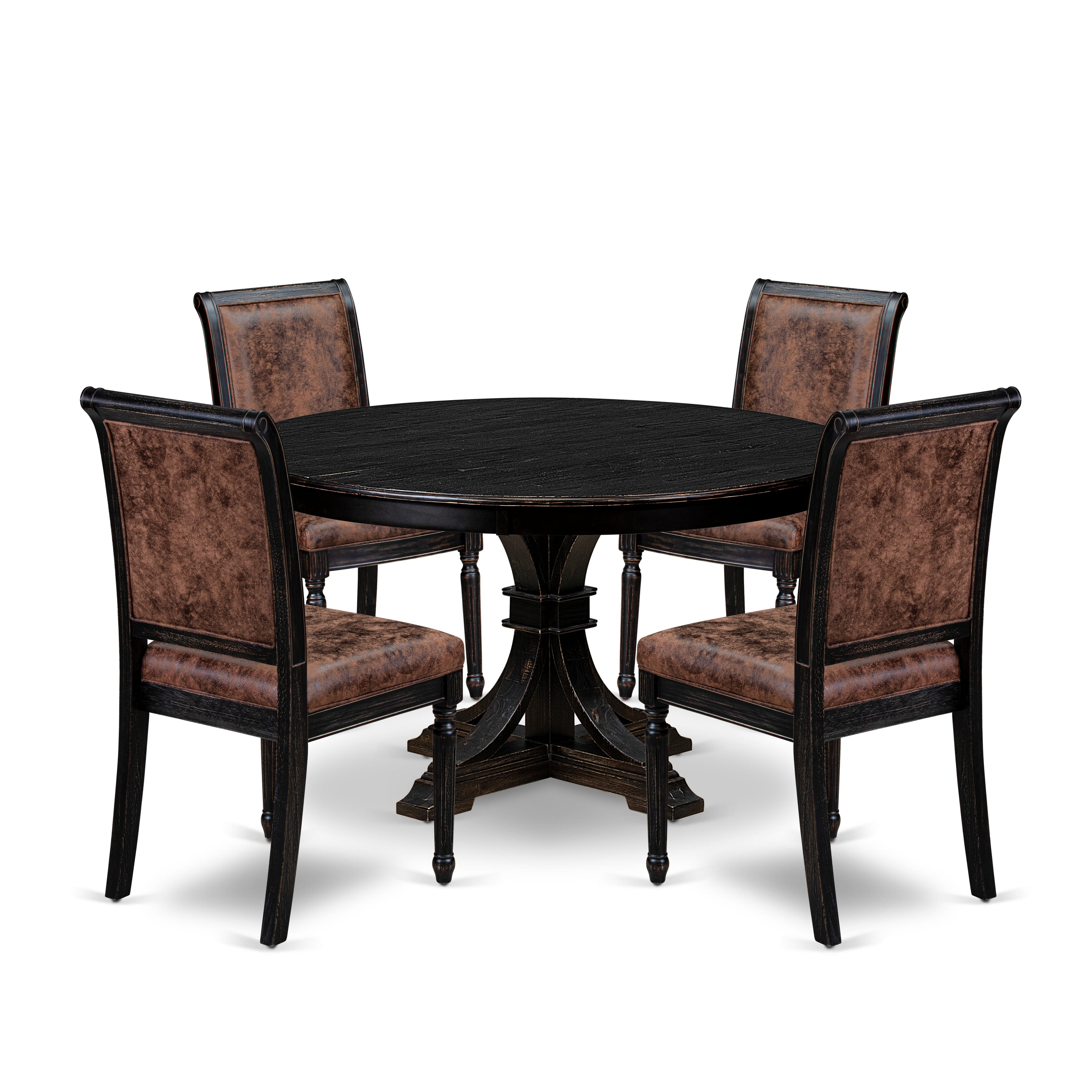 Luxe by East West Furniture - F7TY5-511-33 - 5-piece Kitchen Table Set consists of a Dining Table and 4 Brown Polyester Fabric Dining Room Chairs with High Back - Sand Blasting Black Finish