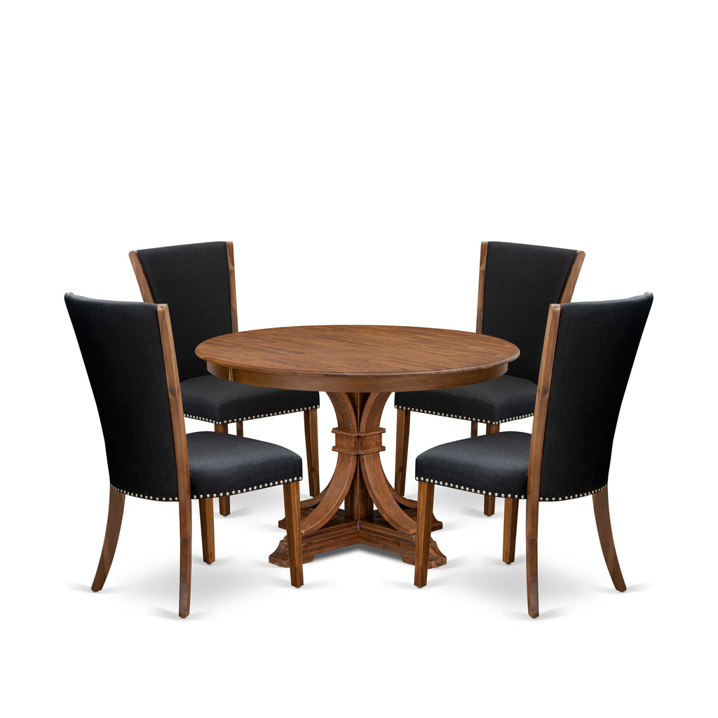 Luxe by East West Furniture F7VE5-40N-24 5 Piece Dining Table Set for 4 Includes a 48" Round Table with Pedestal and 4 Black Linen Fabric Parson Chairs, Antique Walnut