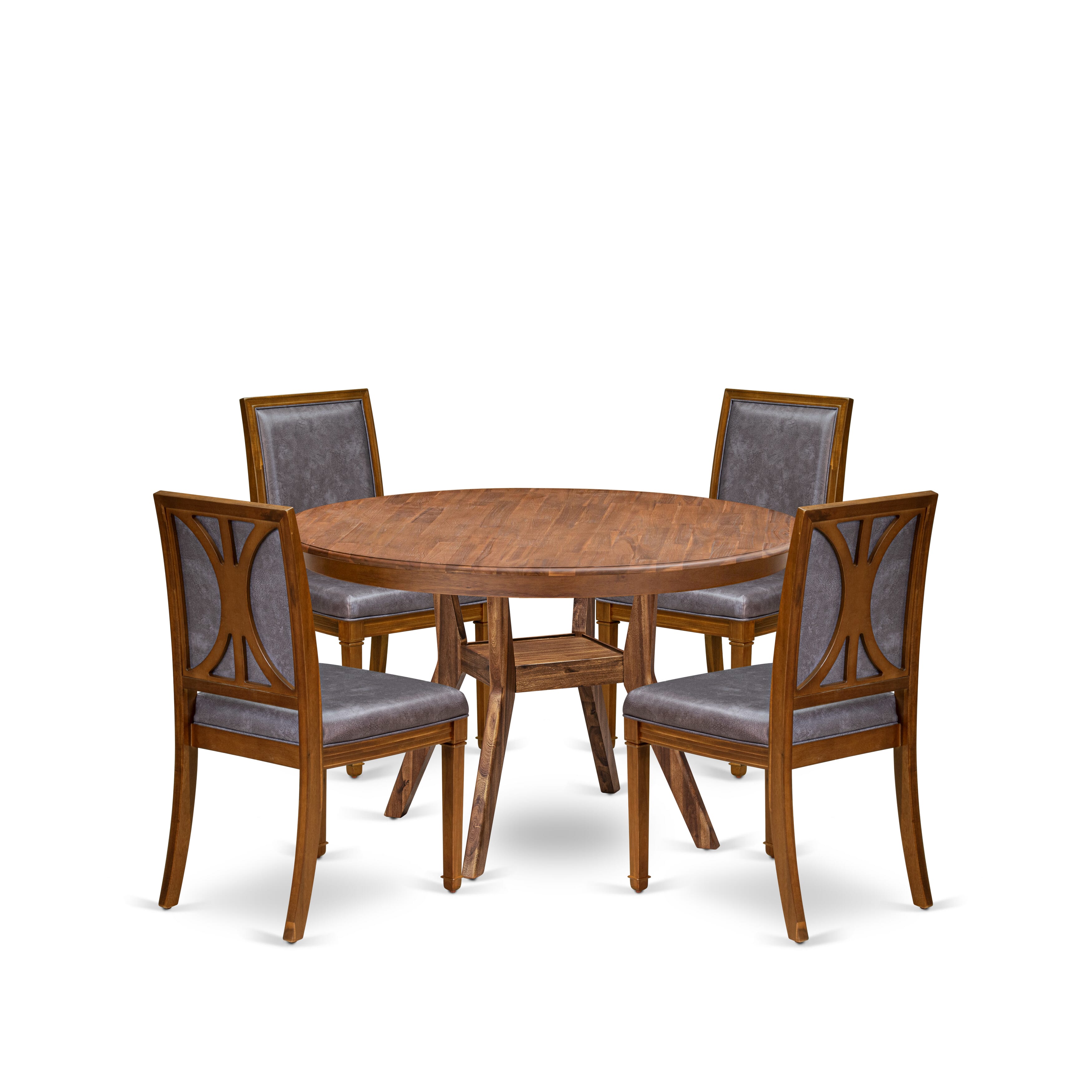 Luxe by East West Furniture - F8AM5-50N-34 5-Piece Kitchen Table Set Contains a Round Kitchen Table and 4 Beige Polyester Chairs with High Back, Antique Walnut Finish.
