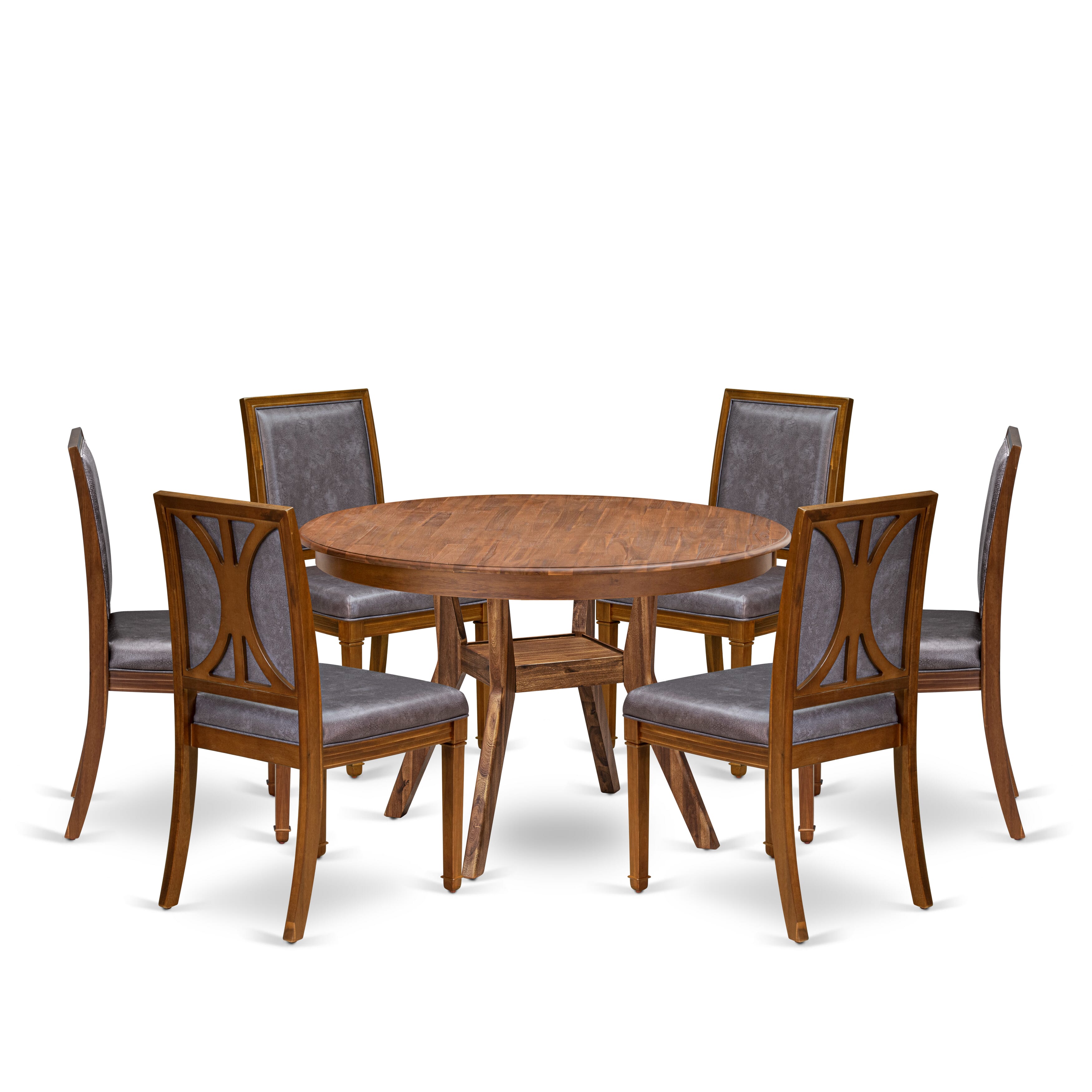 Luxe by East West Furniture - F8AM7-40N-34 7-Piece Dining set includes a Round Dining table and 6 Dark Grey Faux Leather Chairs with High Back, Antique Walnut Finish.