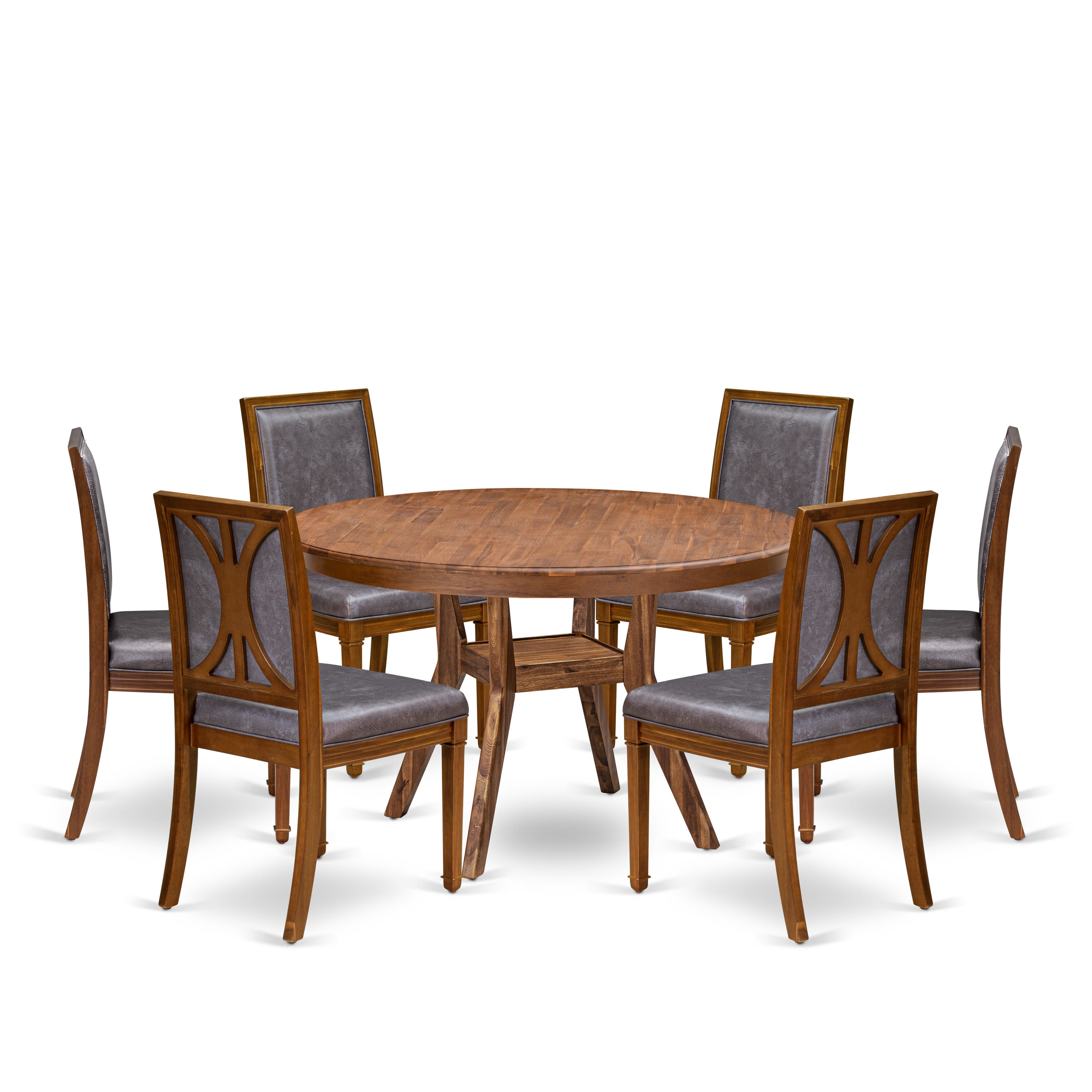 Luxe by East West Furniture - F8AM7-50N-34 7-Piece Table Set Contains a Round Dinner Table and 6 Beige Polyester Chairs with High Back, Antique Walnut Finish.