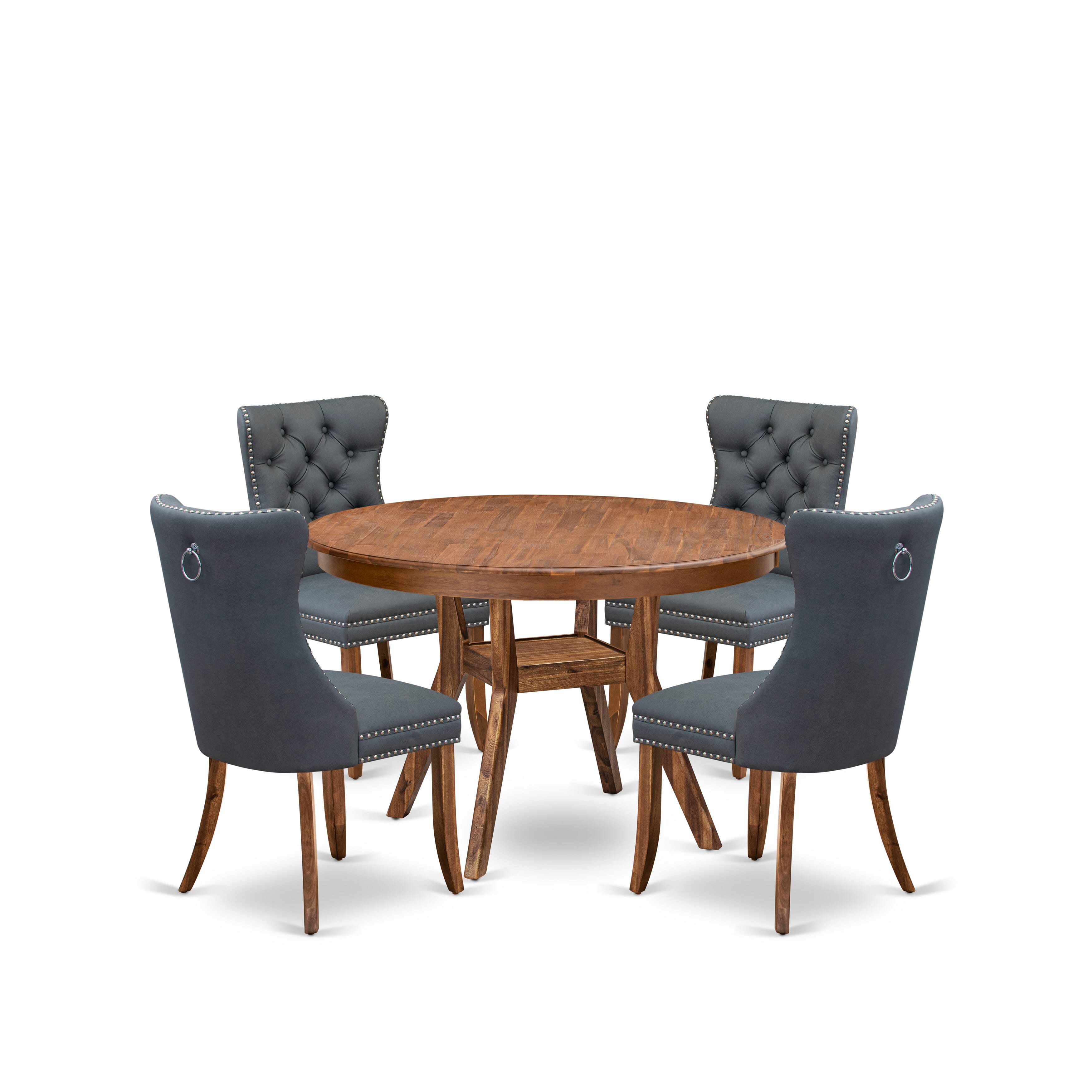 Luxe by East West Furniture F8DA5-40N-13 5-piece Kitchen table set consists of a Dining Table and 4 Platinum Gray Faux Leather Dining Room Chairs with Button Tufted Back - Antique Walnut Finish