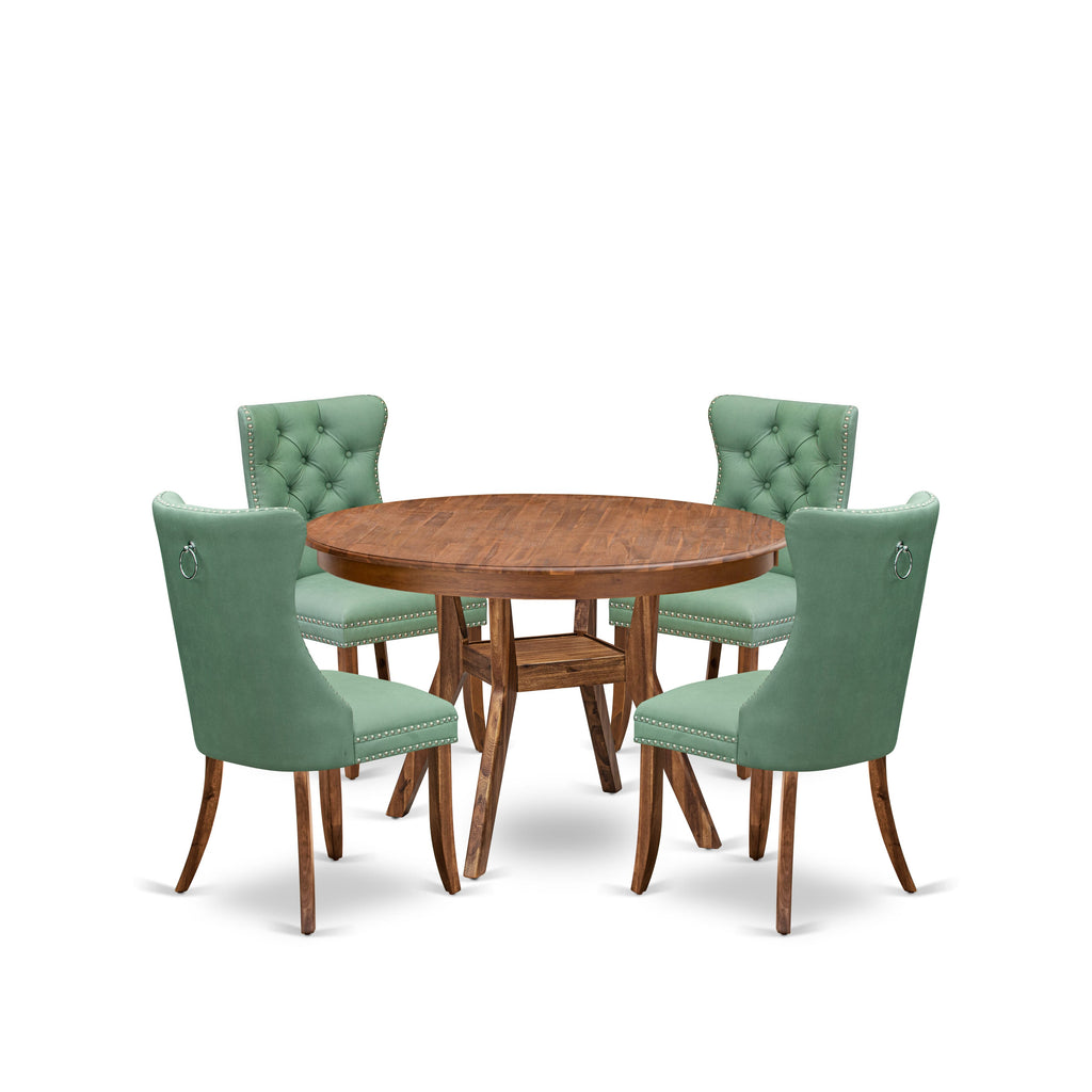 Luxe by East West Furniture F8DA5-40N-22 5-Pc Dining Set Contain a Wooden Dining Table and 4 Willow Green Faux Leather Parson Chairs with Button-Tufted Back, Antique Walnut