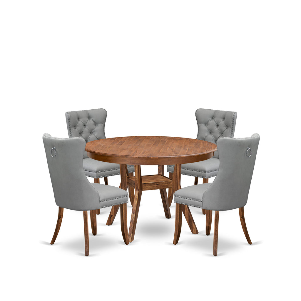 Luxe by East West Furniture F8DA5-40N-27 5-Pc Mid Century Dining Set Contain a Table and 4 Light Gray Faux Leather Parsons Chairs with Button-Tufted Back, Antique Walnut