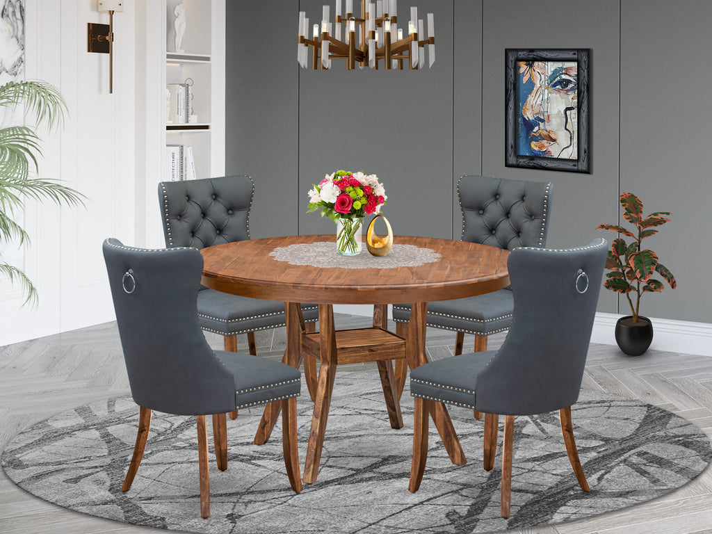Luxe by East West Furniture F8DA5-50N-13 5-piece Dining Room set included a Kitchen Table and 4 Platinum Gray Faux Leather Modern Dining Chairs with Button Tufted Back - Antique Walnut Finish