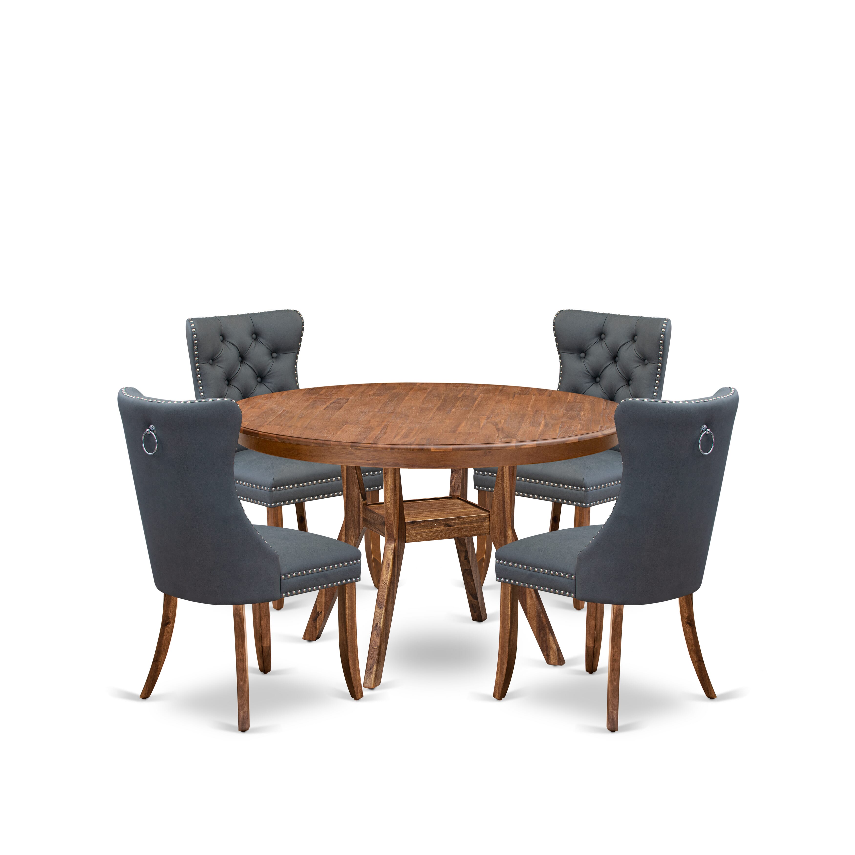 Luxe by East West Furniture F8DA5-50N-13 5-piece Dining Room set included a Kitchen Table and 4 Platinum Gray Faux Leather Modern Dining Chairs with Button Tufted Back - Antique Walnut Finish