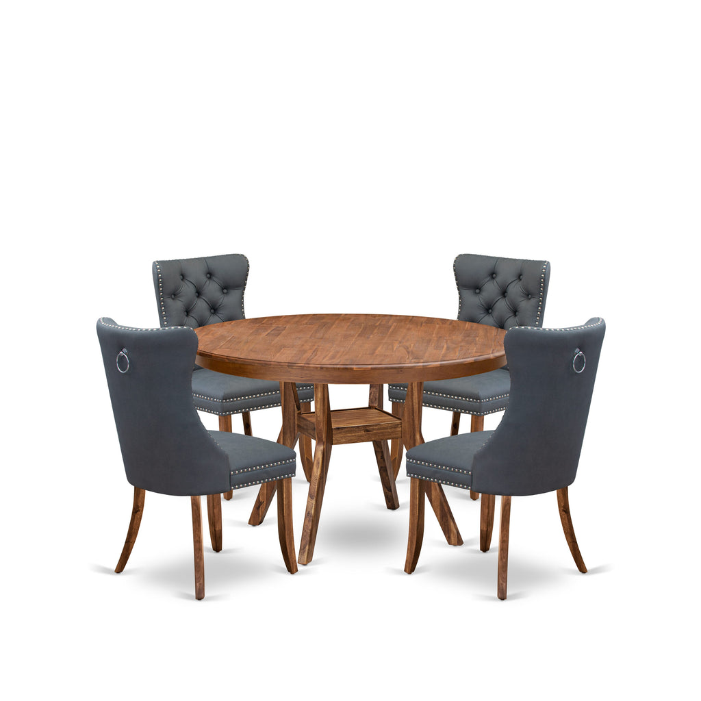 Luxe by East West Furniture F8DA5-50N-13 5-piece Dining Room set included a Kitchen Table and 4 Platinum Gray Faux Leather Modern Dining Chairs with Button Tufted Back - Antique Walnut Finish