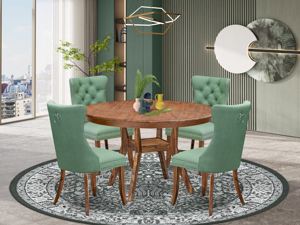 Luxe by East West Furniture F8DA5-50N-22 5-Pc Dining Room Set Include a Dinning Table and 4 Willow Green Faux Leather Parson Chairs with Button-Tufted Back, Antique Walnut