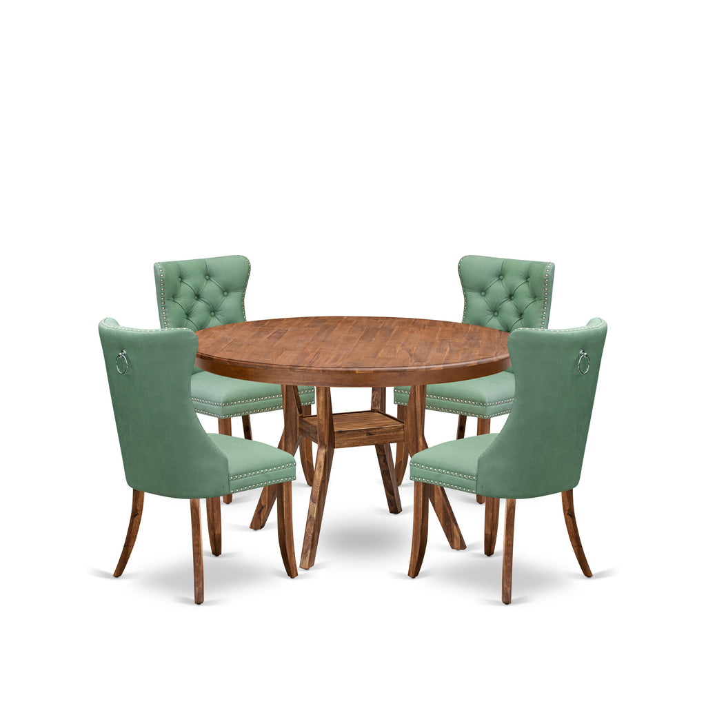 Luxe by East West Furniture F8DA5-50N-22 5-Pc Dining Room Set Include a Dinning Table and 4 Willow Green Faux Leather Parson Chairs with Button-Tufted Back, Antique Walnut