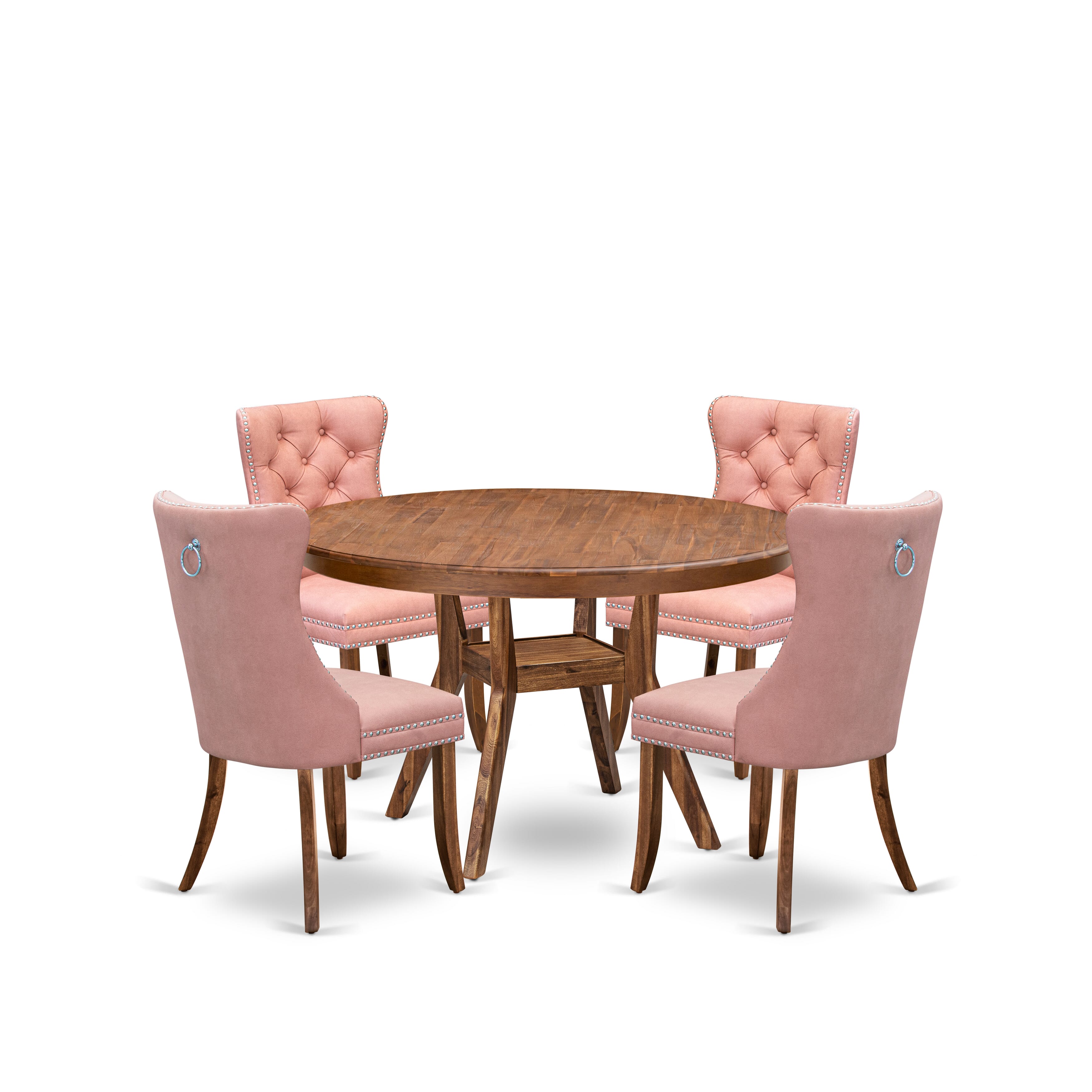 Luxe by East West Furniture F8DA5-50N-23 5-Pc Mid Century Dining Set Include a Table and 4 Beige Red Faux Leather Parson Dining Chairs with Button-Tufted Back, Antique Walnut