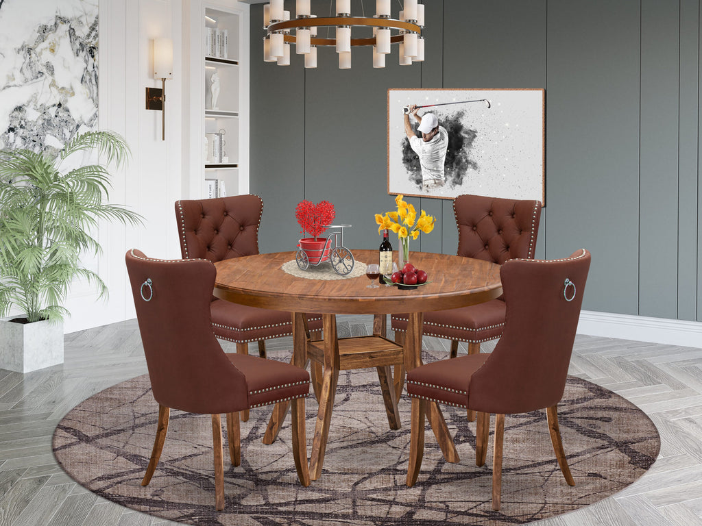 Luxe by East West Furniture F8DA5-50N-26 5-Pc Dining Table Set Include a Dinning Table and 4 Burgundy Faux Leather Upholstered Chairs with Button-Tufted Back, Antique Walnut