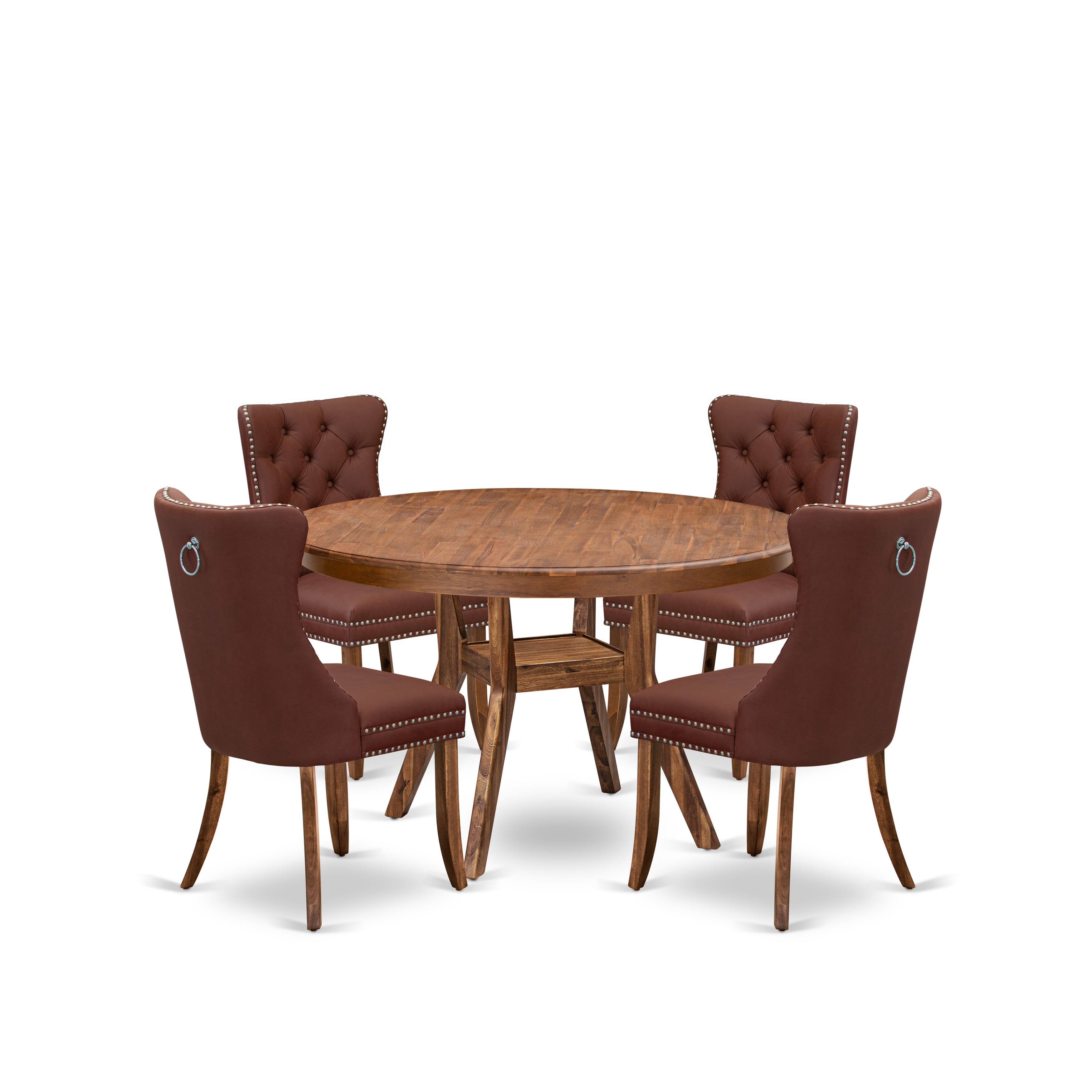 Luxe by East West Furniture F8DA5-50N-26 5-Pc Dining Table Set Include a Dinning Table and 4 Burgundy Faux Leather Upholstered Chairs with Button-Tufted Back, Antique Walnut