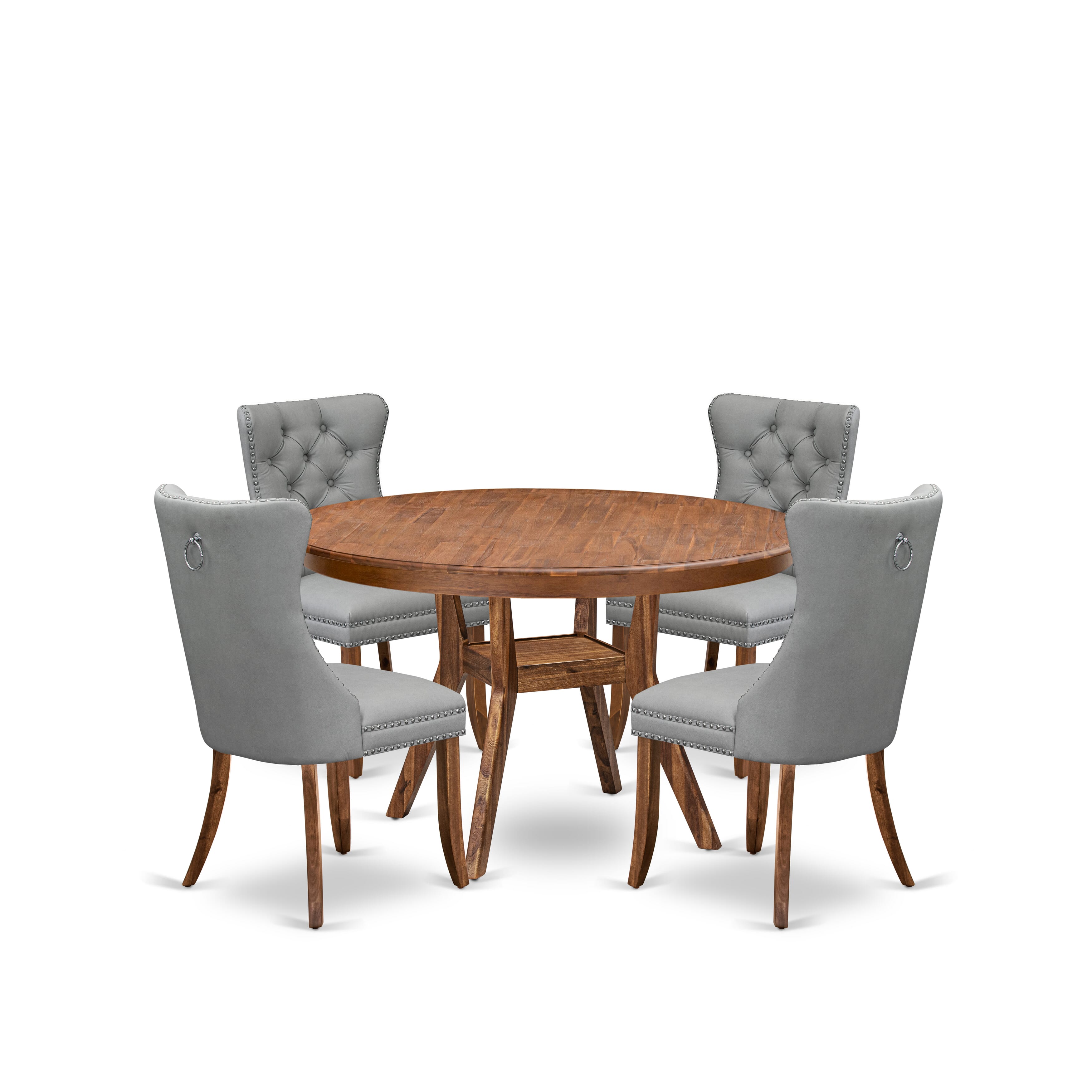 Luxe by East West Furniture F8DA5-50N-27 5-Pc Kitchen Table Set Include a Dinning Table and 4 Light Gray Faux Leather Parsons Chairs with Button-Tufted Back, Antique Walnut