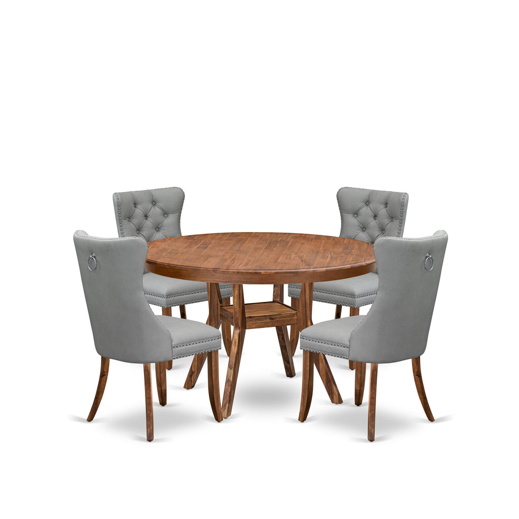 Luxe by East West Furniture F8DA5-50N-27 5-Pc Kitchen Table Set Include a Dinning Table and 4 Light Gray Faux Leather Parsons Chairs with Button-Tufted Back, Antique Walnut