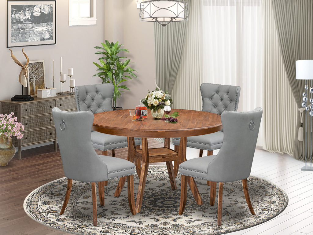 Luxe by East West Furniture F8DA5-50N-27 5-Pc Kitchen Table Set Include a Dinning Table and 4 Light Gray Faux Leather Parsons Chairs with Button-Tufted Back, Antique Walnut
