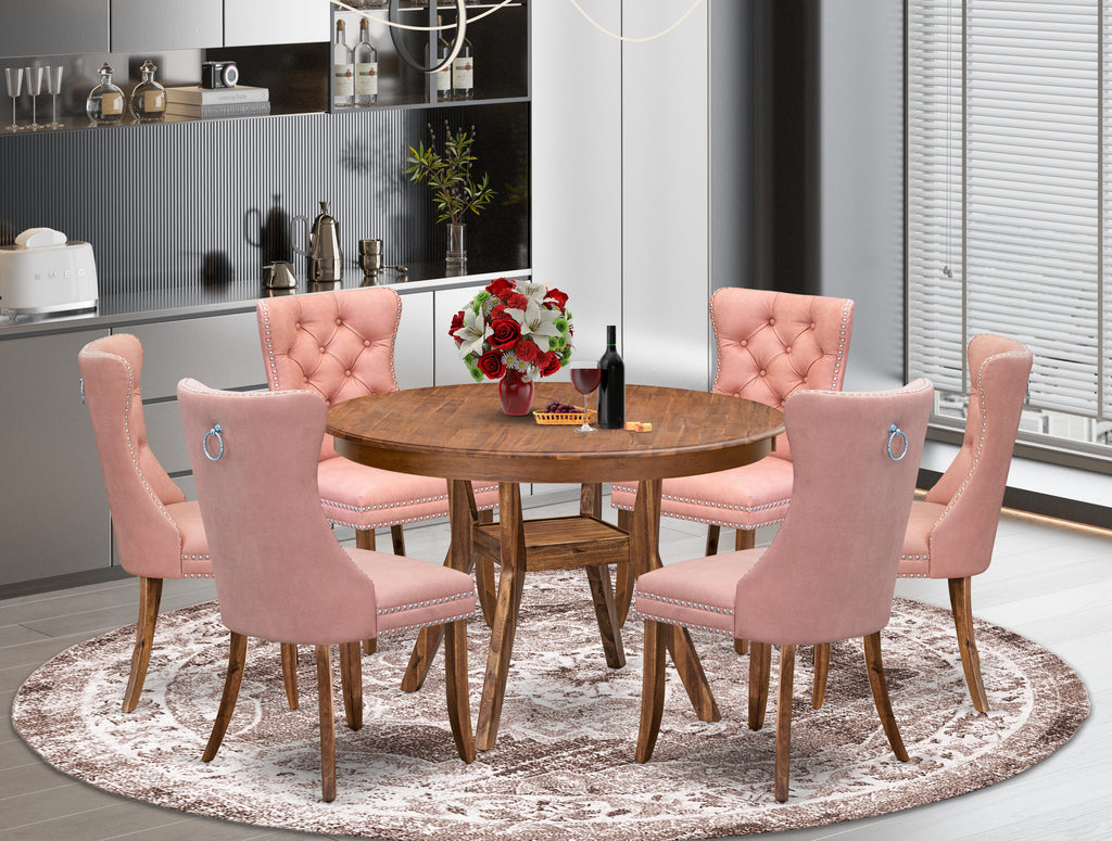 Luxe by East West Furniture F8DA7-40N-23 7-Pc Modern Dining Table Set Include a Modern Table and 6 Beige Red Faux Leather Dining Chairs with Button-Tufted Back, Antique Walnut