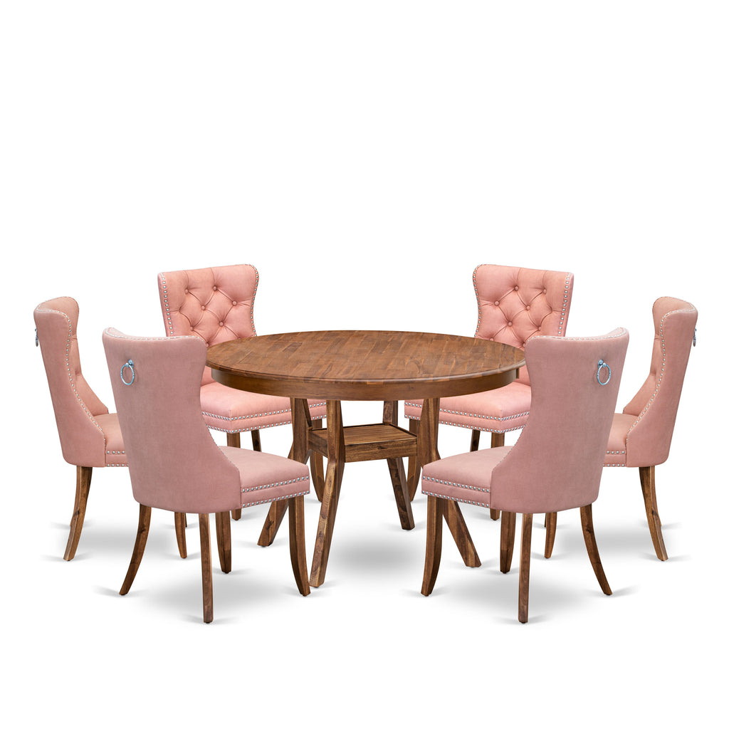 Luxe by East West Furniture F8DA7-40N-23 7-Pc Modern Dining Table Set Include a Modern Table and 6 Beige Red Faux Leather Dining Chairs with Button-Tufted Back, Antique Walnut