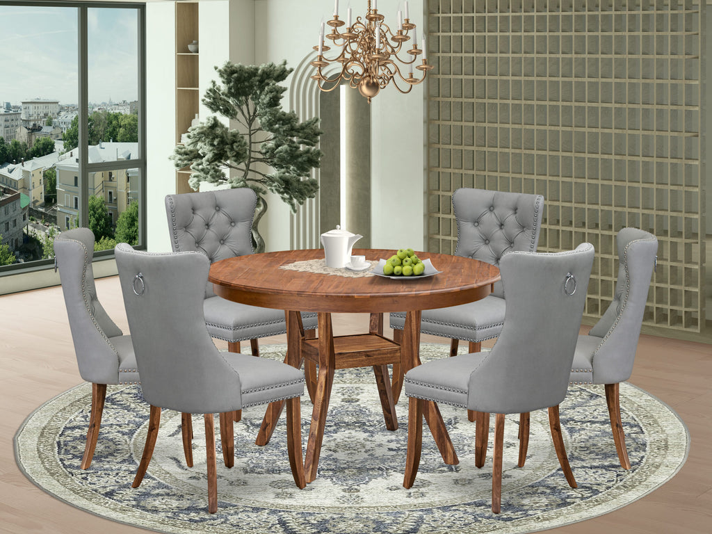 Luxe by East West Furniture F8DA7-40N-27 7-Pc Dinner Table Set Include a Modern Table and 6 Light Gray Faux Leather Upholstered Chairs with Button-Tufted Back, Antique Walnut