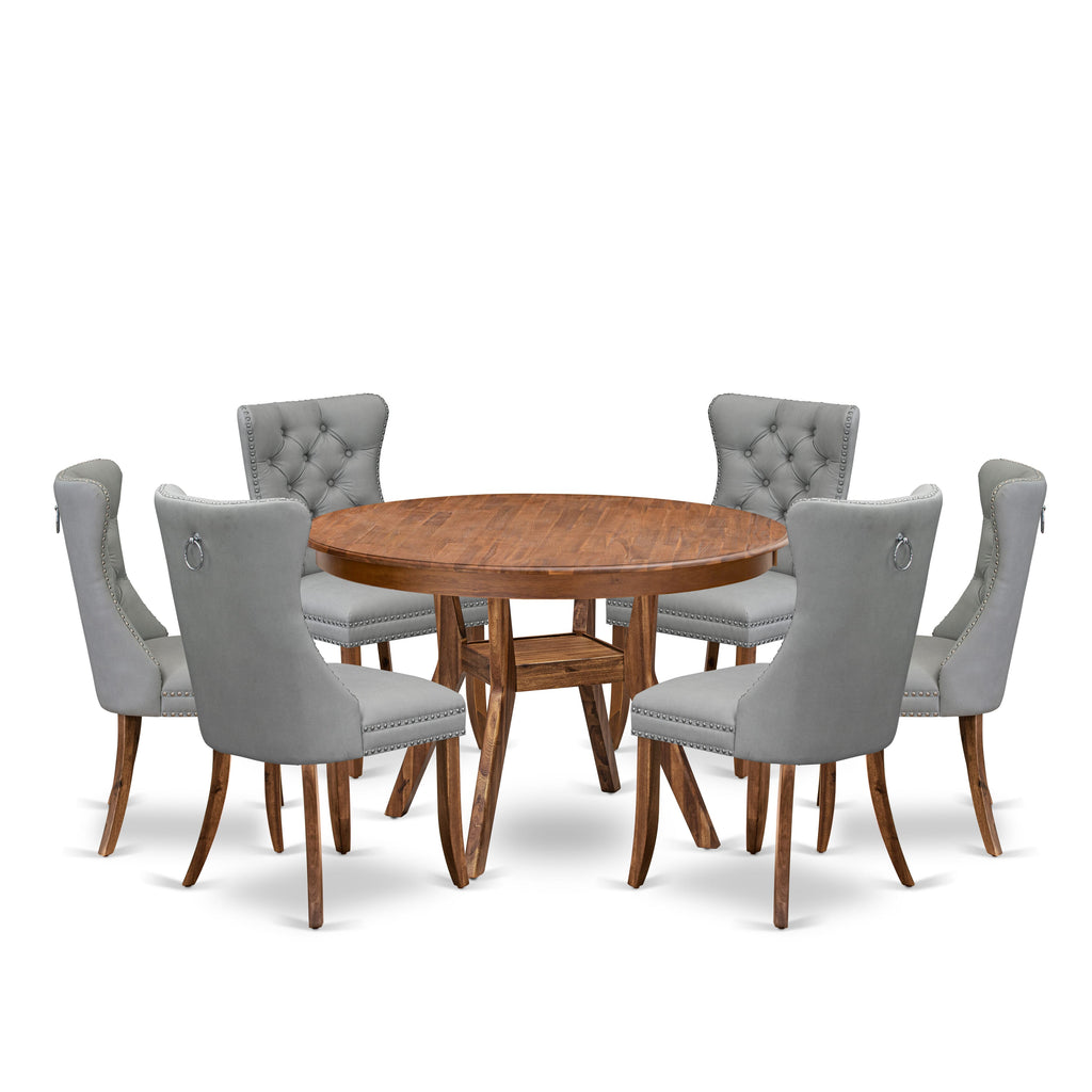 Luxe by East West Furniture F8DA7-40N-27 7-Pc Dinner Table Set Include a Modern Table and 6 Light Gray Faux Leather Upholstered Chairs with Button-Tufted Back, Antique Walnut