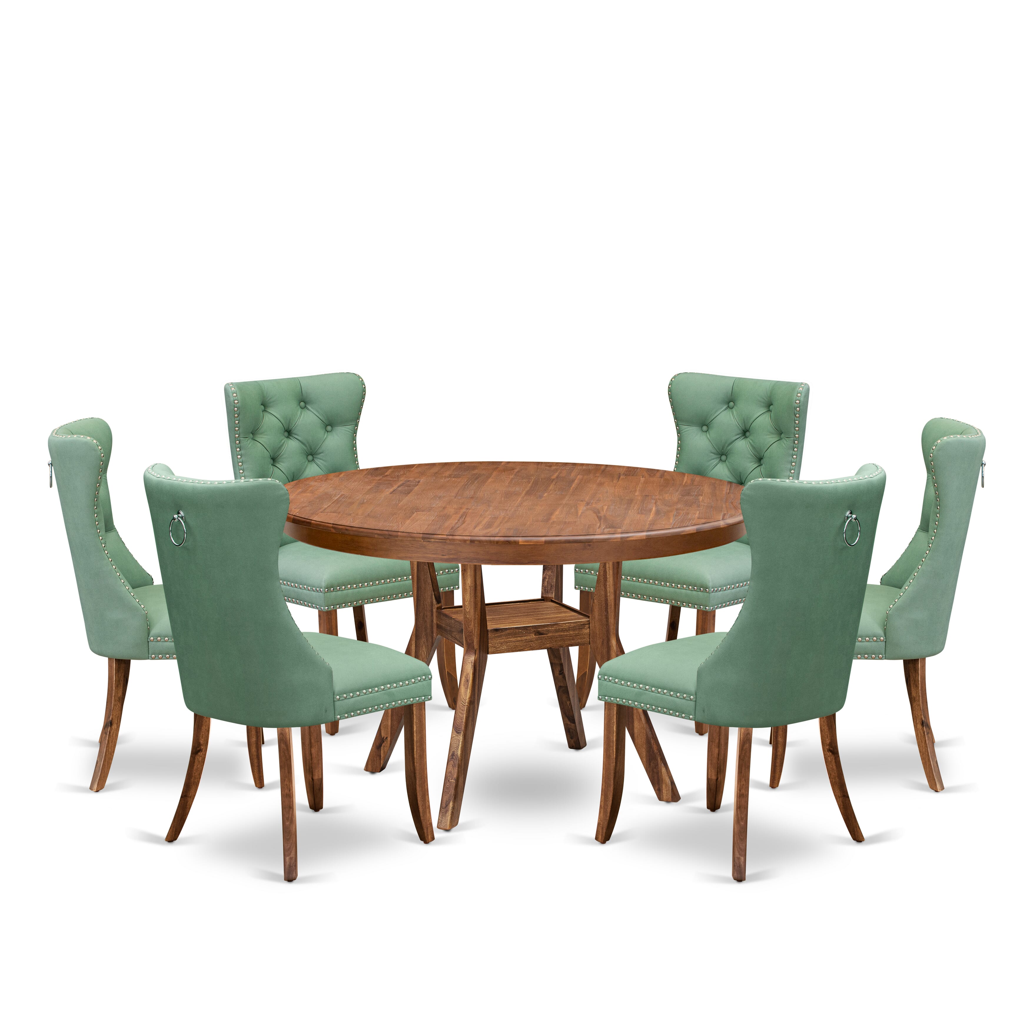 Luxe by East West Furniture F8DA7-50N-22 7-Pc Modern Dining Table Set Consist a Table and 6 Willow Green Faux Leather Dining Chairs with Button-Tufted Back, Antique Walnut