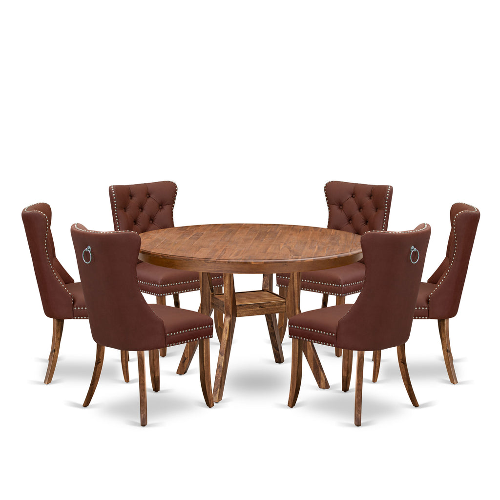 Luxe by East West Furniture F8DA7-50N-26 7-Pc Dinner Table Set Consist a Dinner Table and 6 Burgundy Faux Leather Padded Chairs with Button-Tufted Back, Antique Walnut