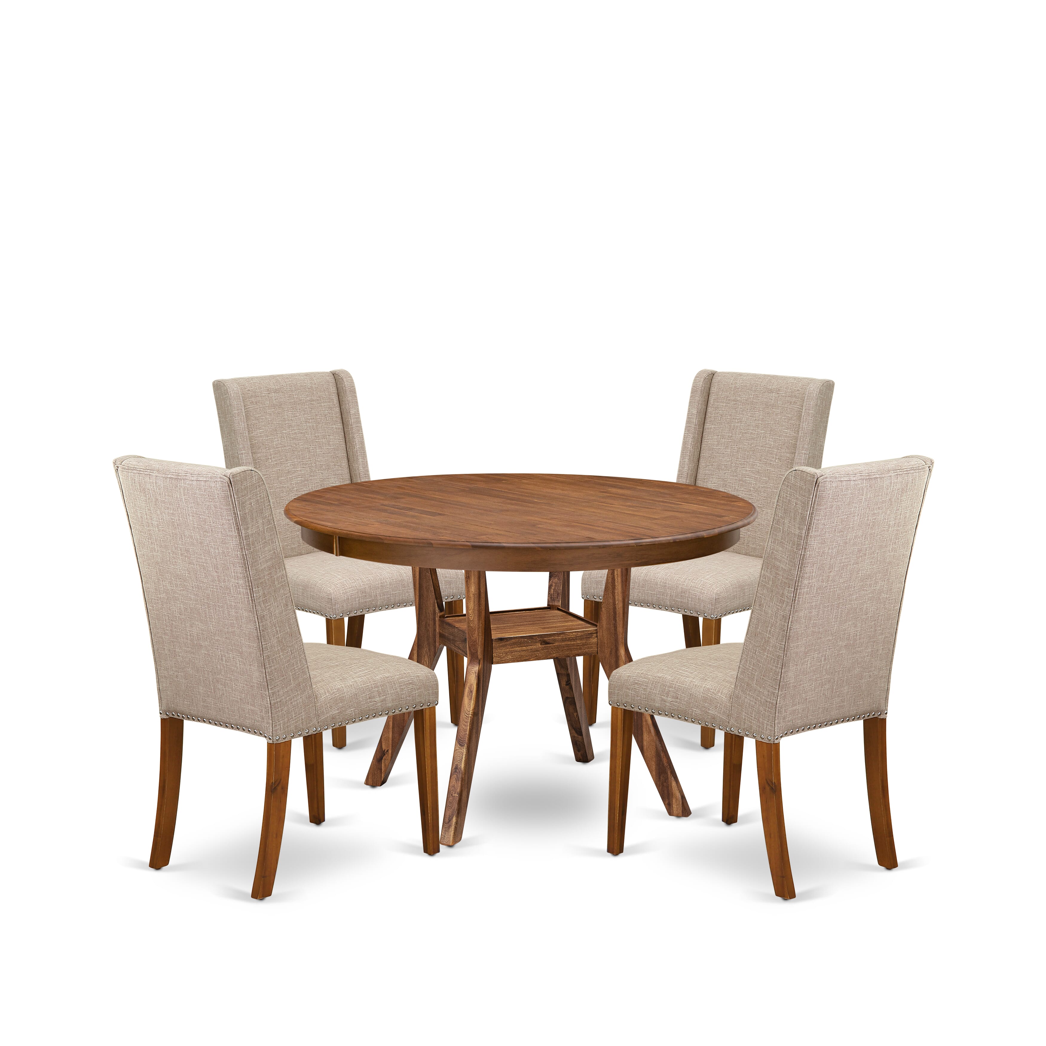 Luxe by East West Furniture F8FL5-40N-04 5-piece Kitchen Table Set contains a wooden dining table and 4 Light Tan Linen Fabric dining chairs with Padded Back - Antique Walnut