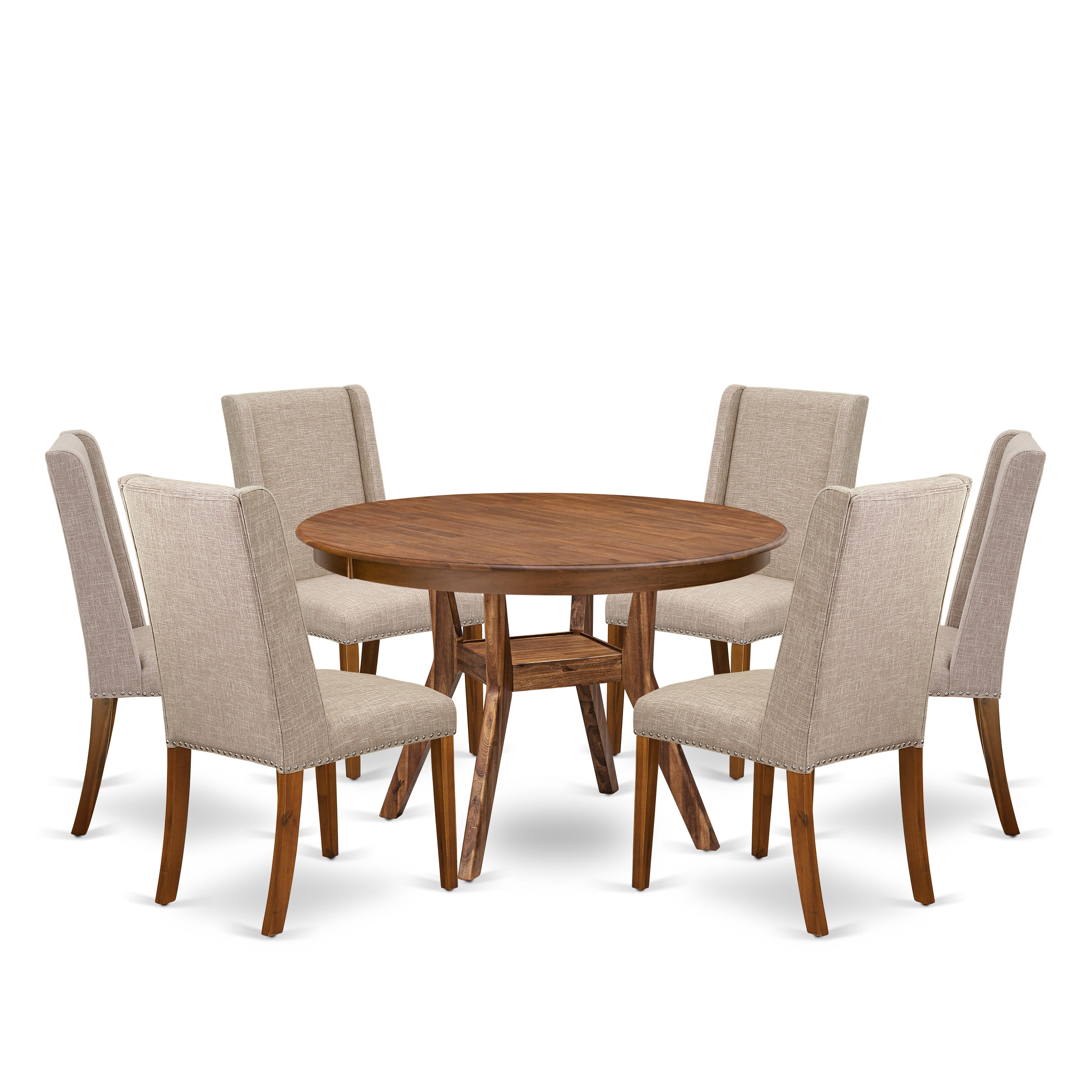 Luxe by East West Furniture - F8FL7-40N-04 7-piece Dining Set included a modern table and 6 Light Tan Linen Fabric parsons chairs with Padded Back Back - Antique Walnut Finish