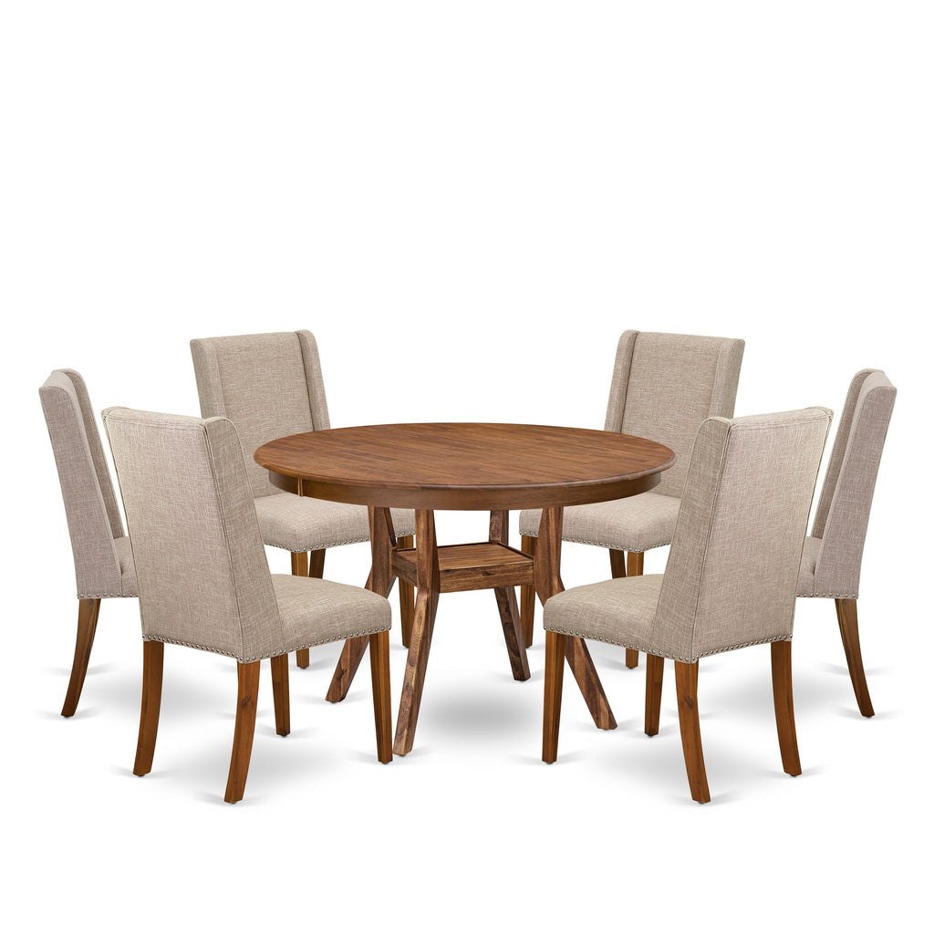 Luxe by East West Furniture - F8FL7-40N-04 7-piece Dining Set included a modern table and 6 Light Tan Linen Fabric parsons chairs with Padded Back Back - Antique Walnut Finish