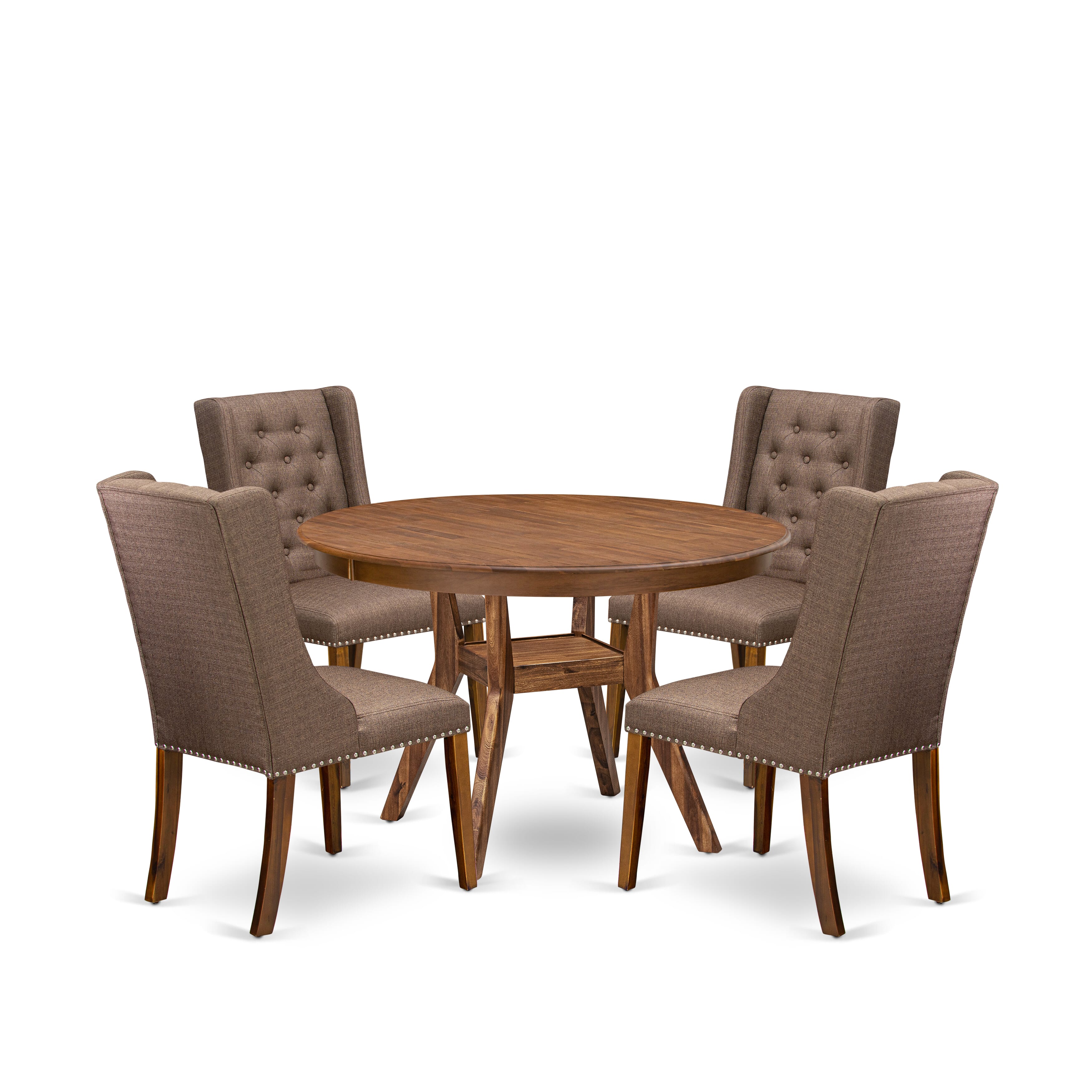 Luxe by East West Furniture - F8FO5-40N-18 - 5-Piece Kitchen Table Set Contains A Wooden Dining Table and 4 Brown Linen Fabric Chairs with Button Tufted Back, Antique Walnut