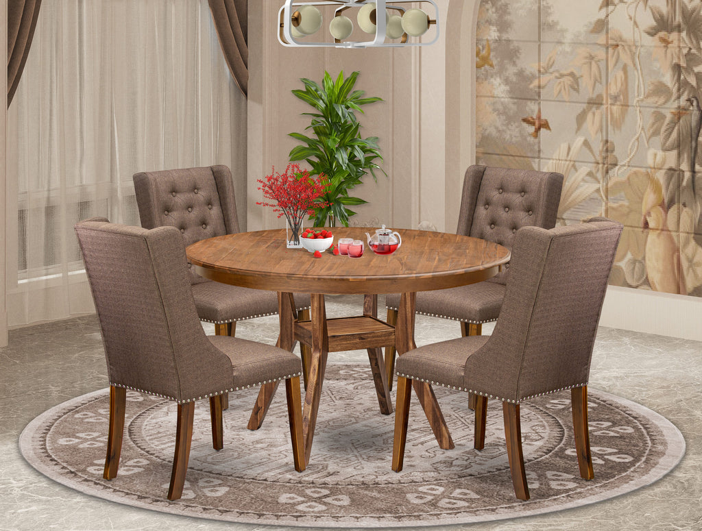 Luxe by East West Furniture - F8FO5-50N-18 - 5-Piece Modern Dining Table Set Consist of A Table and 4 Brown Linen Fabric Dining Chair with Button Tufted Back, Antique Walnut