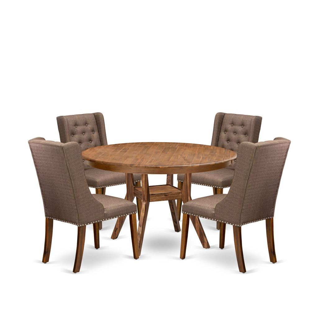 Luxe by East West Furniture - F8FO5-50N-18 - 5-Piece Modern Dining Table Set Consist of A Table and 4 Brown Linen Fabric Dining Chair with Button Tufted Back, Antique Walnut