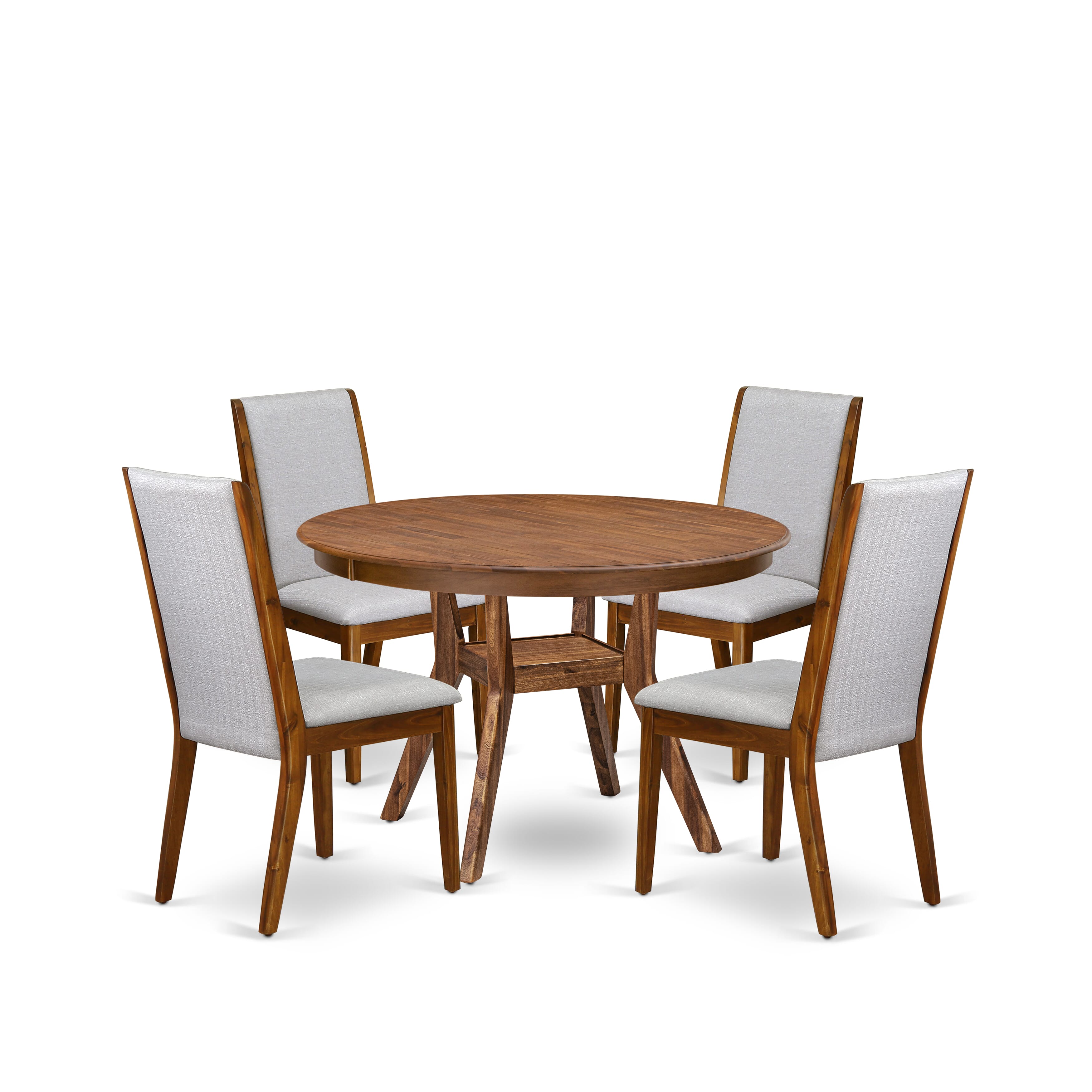 Luxe by East West Furniture - F8LA5-40N-05 - 5-Piece Dining Table Set Contains A Modern Kitchen Table and 4 Grey Linen Fabric Upholstered Chairs with High Back, Antique Walnut