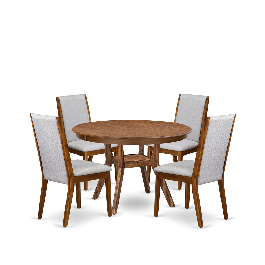 Luxe by East West Furniture - F8LA5-40N-05 - 5-Piece Dining Table Set Contains A Modern Kitchen Table and 4 Grey Linen Fabric Upholstered Chairs with High Back, Antique Walnut